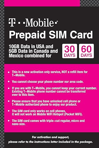 Miniatura 3 de Tarjeta SIM prepagada de Canadá, México y Estados Unidos T-Mobile 10GB 4G LTE Datos en Estados Unidos y 5GB de datos en Canadá y México con llamadas