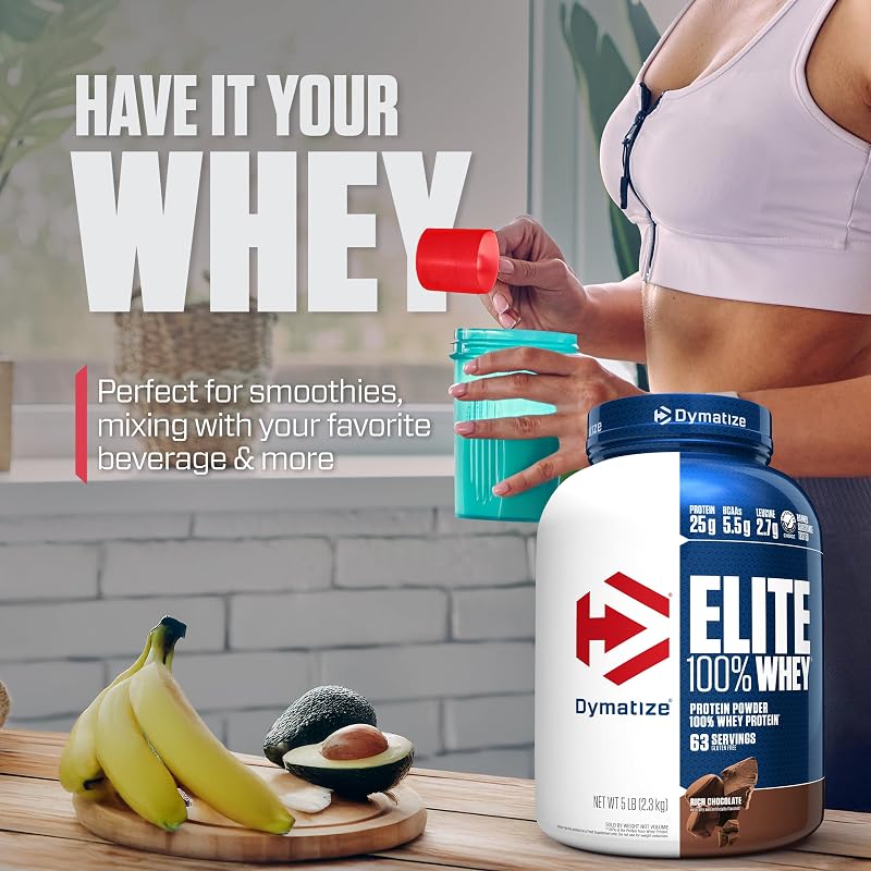 Dymatize Elite 100% Whey Protein Powder, 25g Protein, 5.5g BCAAs & 2.7 L-Leucine, Quick Absorbing & Fast Digesting for Optimal Muscle Recovery, Rich Chocolate, 5 Pound (63 Servings) image 6