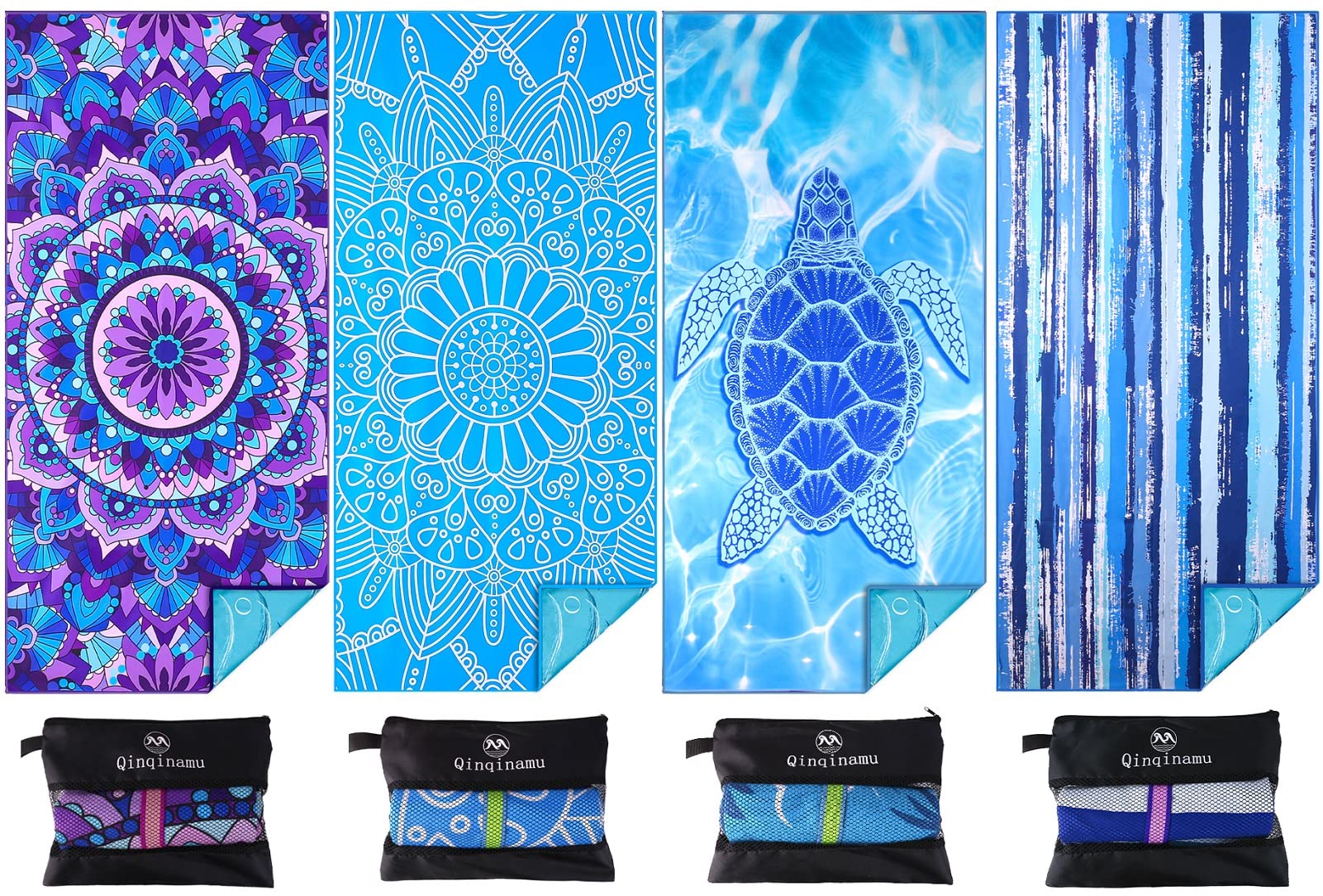 4 Pack Microfiber Lightweight Beach Towel 71"x32" Oversized Extra Large Thin Sand Free Towels Travel Swim Pool Yoga Gym Camping for Adults Women Men Beach Essentials Accessories Vacation Gift