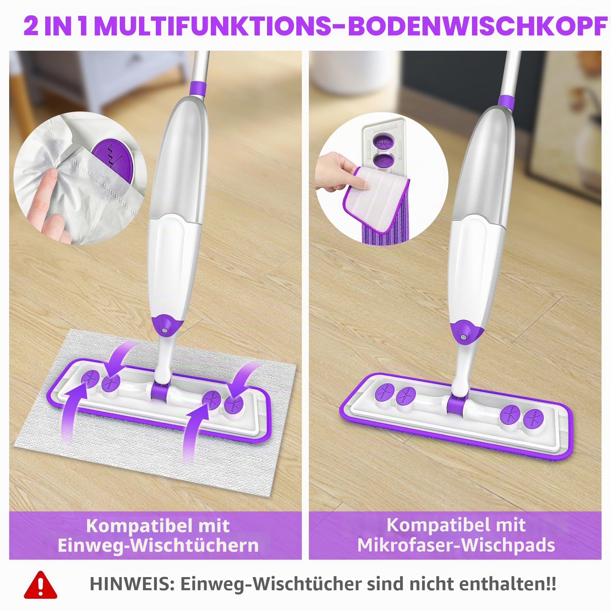 Tina&Tony Sprühmopp für Bodenreinigung: Nasser und trockener Wischmopp mit Mikrofaser, waschbar, Wiederverwendbare Pads für Haushalt, Küche, Hartholz, Vinylböden