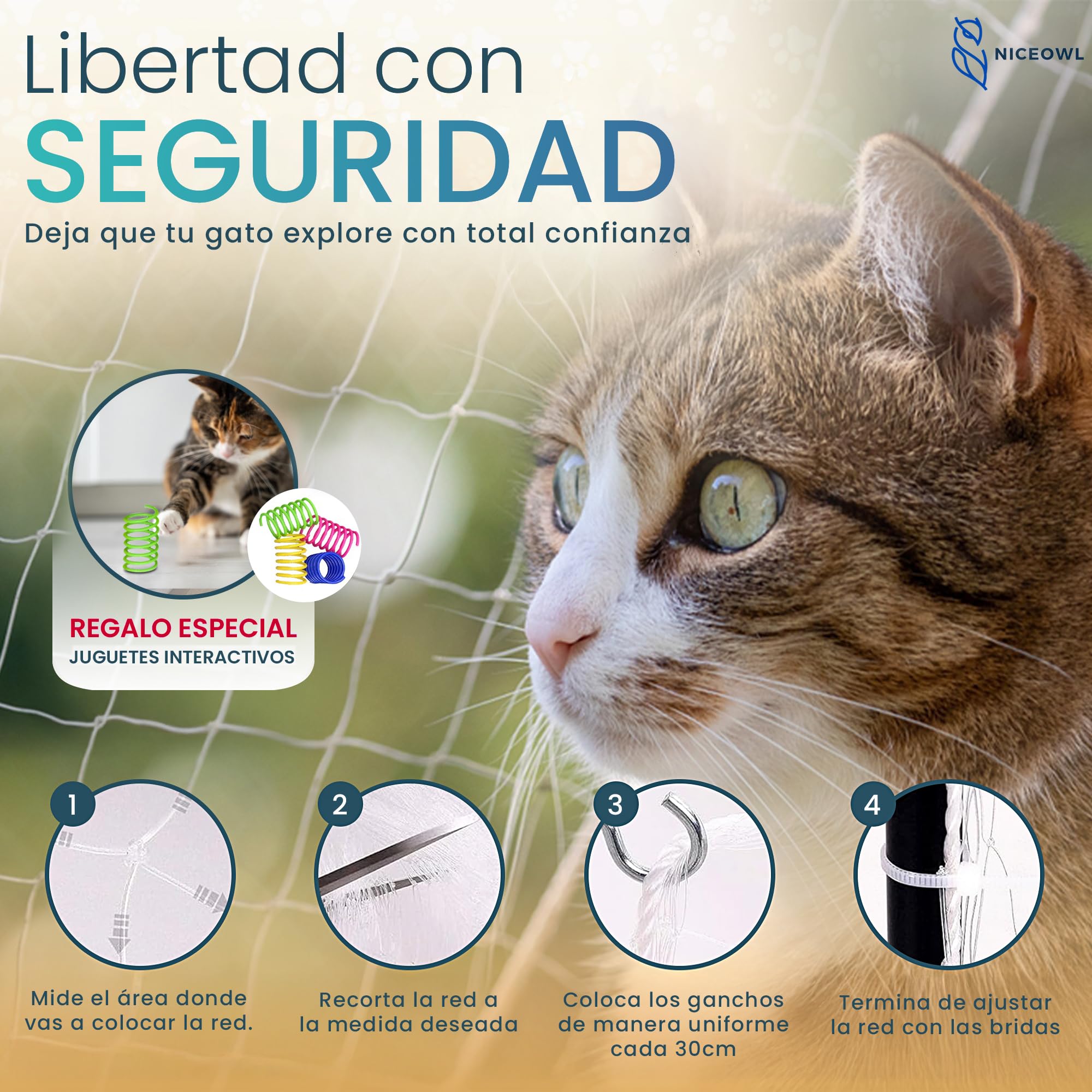 Red para Gatos Terraza 8x3m Transparente I Juguetes Gratis I Material Resistente a la Intemperie I Visibilidad Optima I Previene Caídas y Accidentes en Balcón, Terraza y Ventanas