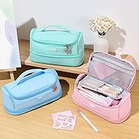 Vista 2 de Sooez - Estuche de gran capacidad para lápices, organizador de lápices con almacenamiento grande expandible, bolsa de papelería portátil de alta