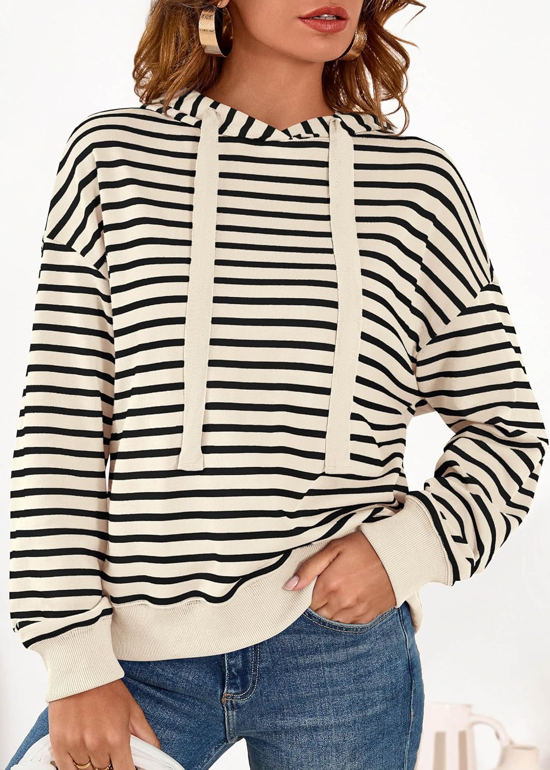 KIRUNDO Sweatshirt For Women Casual Loose Striped Long Sleeve Drawstring Hoodie Pullover Hooded Tops Fashion Clothing - Image 5