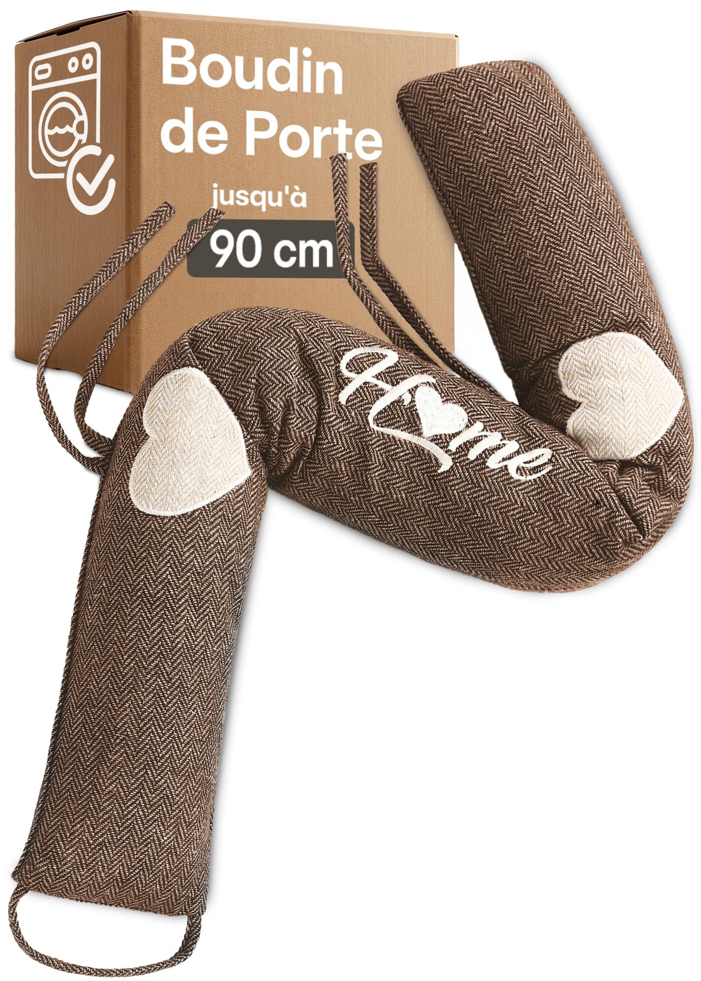 Praknu Boudin de Porte Anti Froid 90cm - Lavable - Économise de l'Énergie - Extra Lourd - pour Portes et Fenêtres - Marron