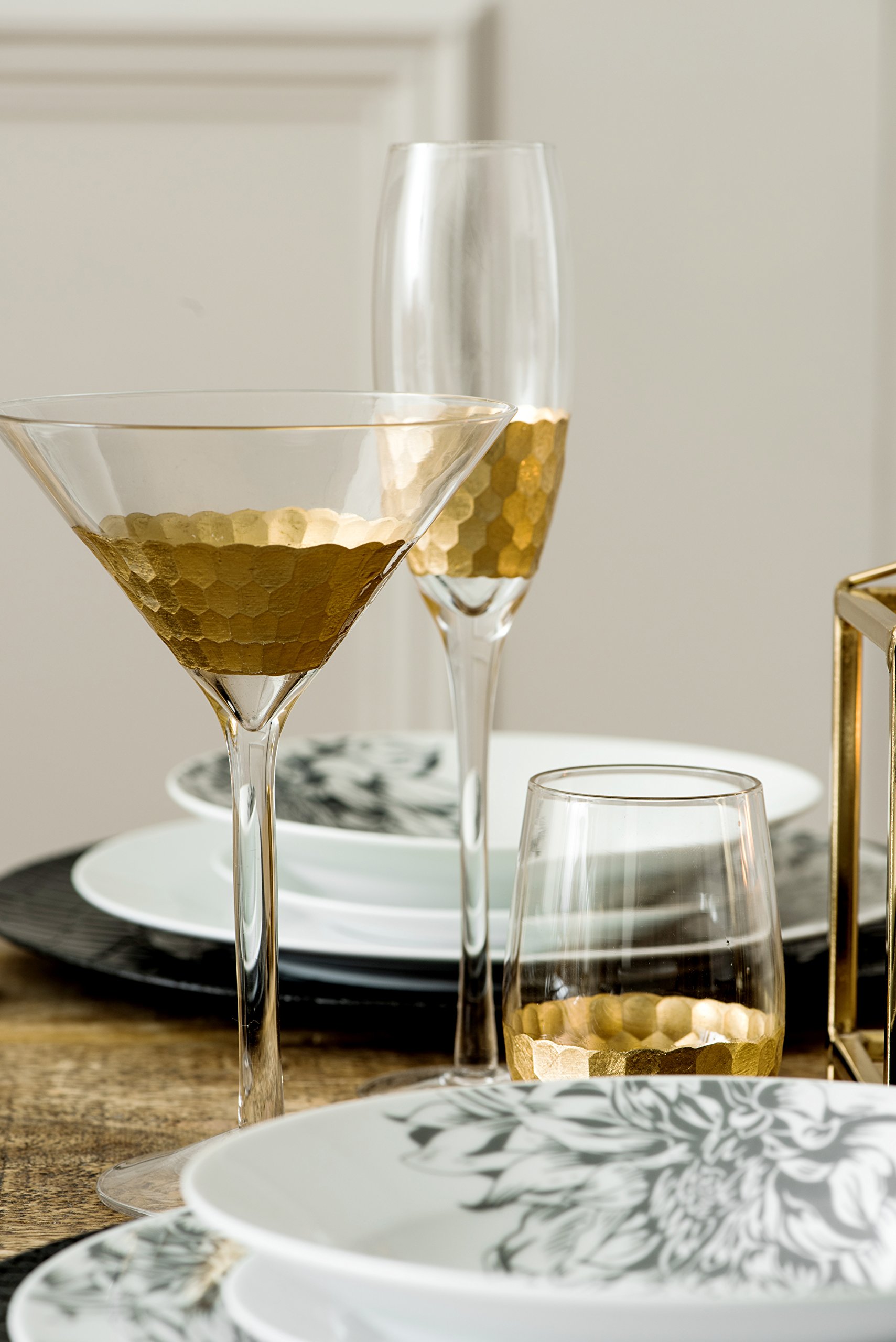 Premier Housewares Astrid Cocktail Glasses, Gold, 14 x 14 x 19 cm, Set of 2 - Image 4