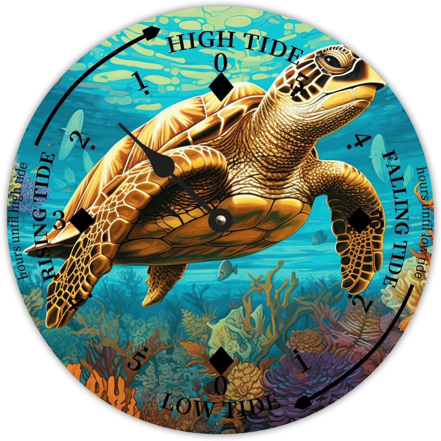 Cheyan Sea Turtle Tide Clock Silent Non-Ticking Battery Operated Wooden Moon Nautical Tide Movement Clock for Sailing Living Room Restaurant Home Decor Wood Wall Art 15x15 in, Style-6, 8m9qeh80f2nd