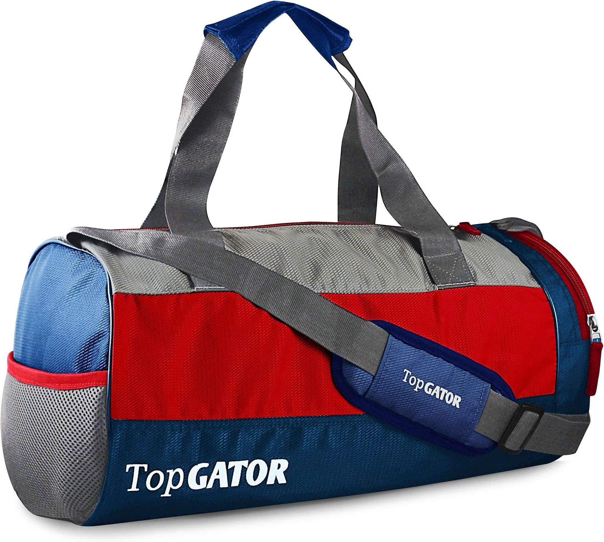 Polyester 10 inches Soft Duffle Sports Gym Bag for Men with Shoes Compartment, Red/Navy Blue