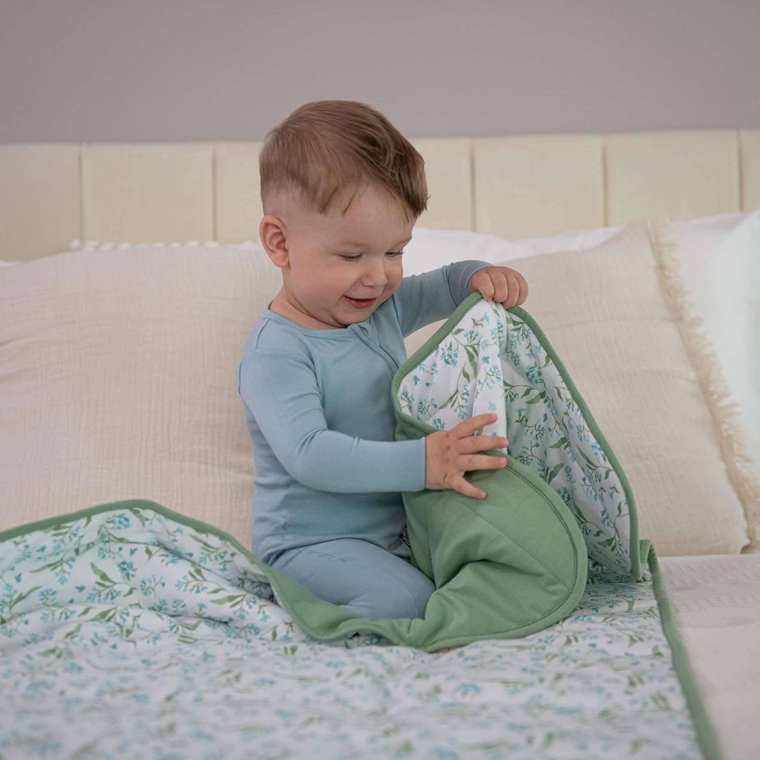 100% Cotton Baby Blankets for Boys Girls, 41"x27.5" Reversible 2-Sided Nursery Bed Blankets, Soft and Breathable Toddler Blanket, Cozy Crib Comforter & Crib Blanket Nursery Gift Set Newborn Essentials