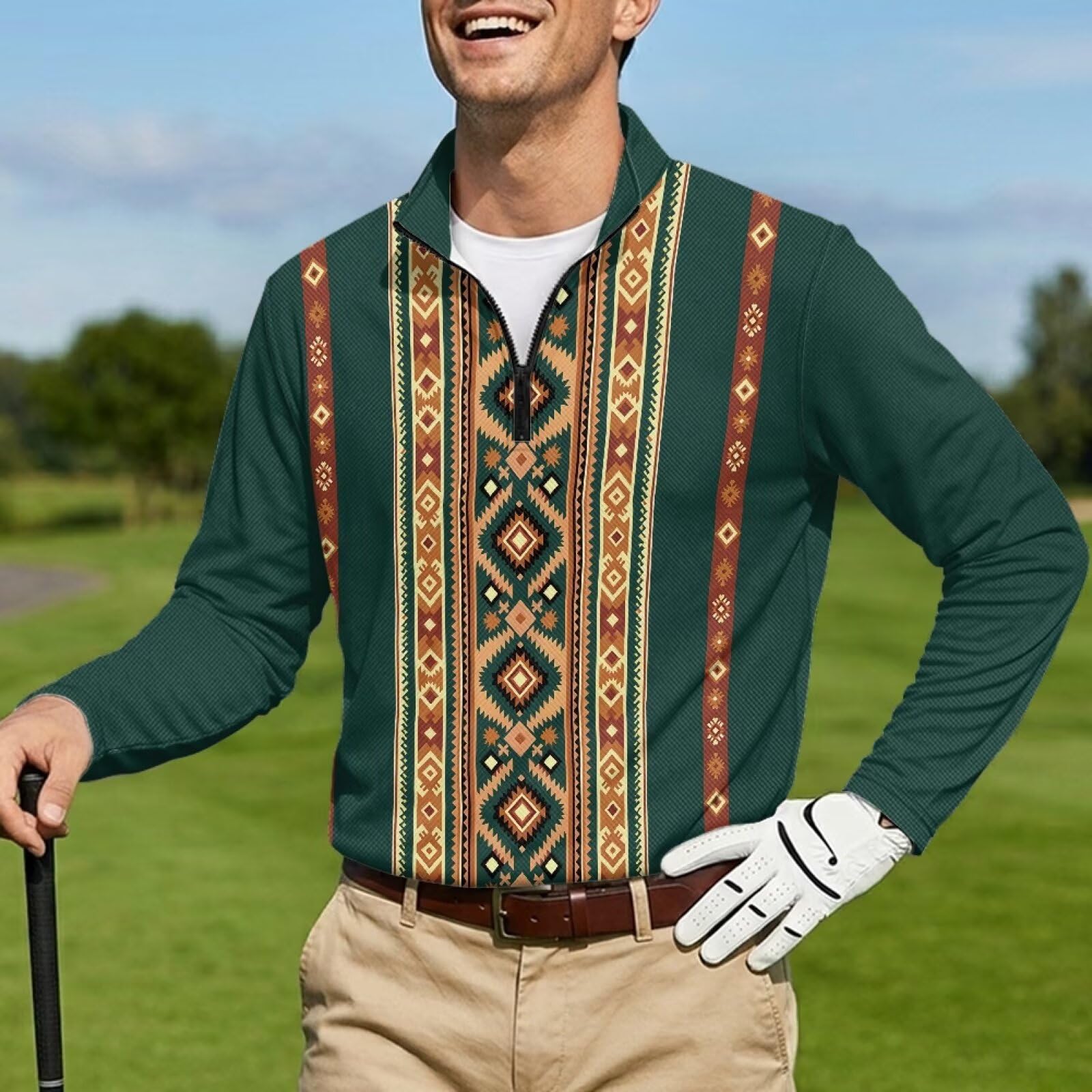 Camicia sportiva da uomo a maniche lunghe casual traspirante | Maglia da golf leggera con collo alto e cerniera a un quarto per campeggio, passeggiate, abbigliamento sportivo