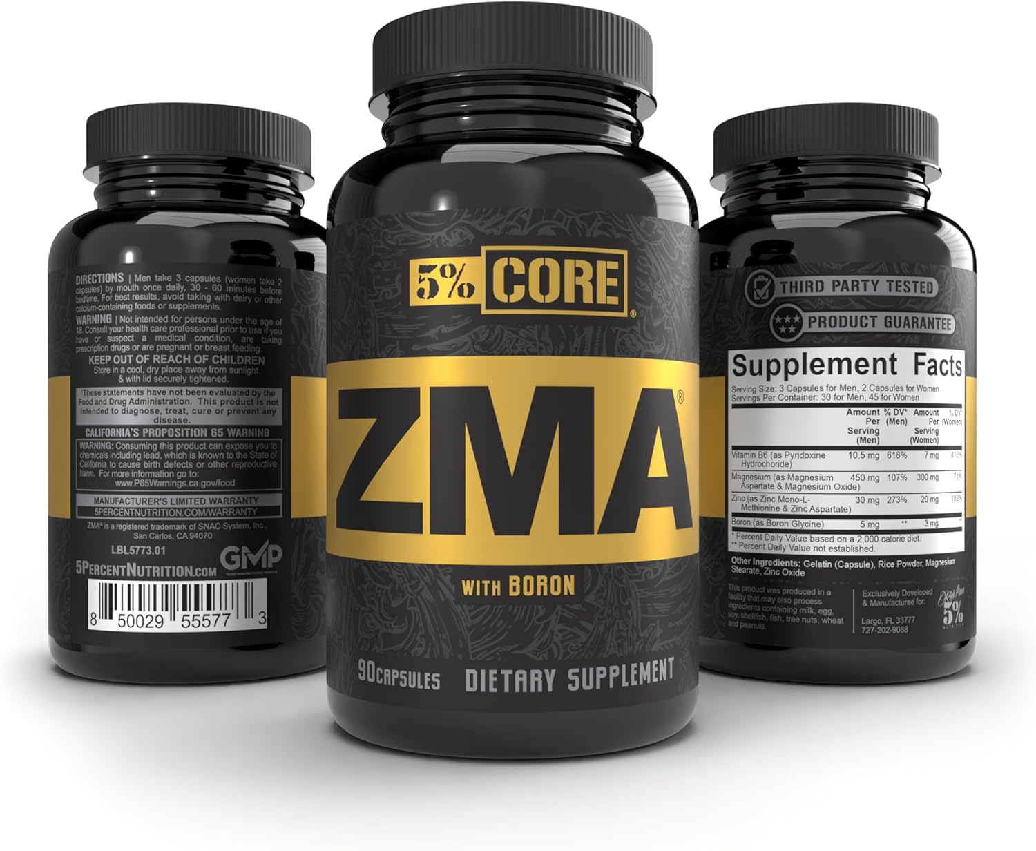 5% Nutrition Core ZMA (with Boron) | Promotes Recovery by Restoring Levels of Zinc, Magnesium & Vitamin B-6 (90 Capsules)
