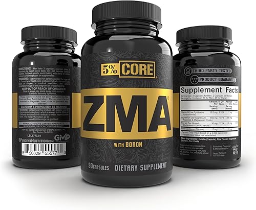 Miniatura 6 de 5% Nutrition Core ZMA (con boro) | Promueve la recuperación restaurando los niveles de zinc, magnesio y vitamina B-6 (90 cápsulas)