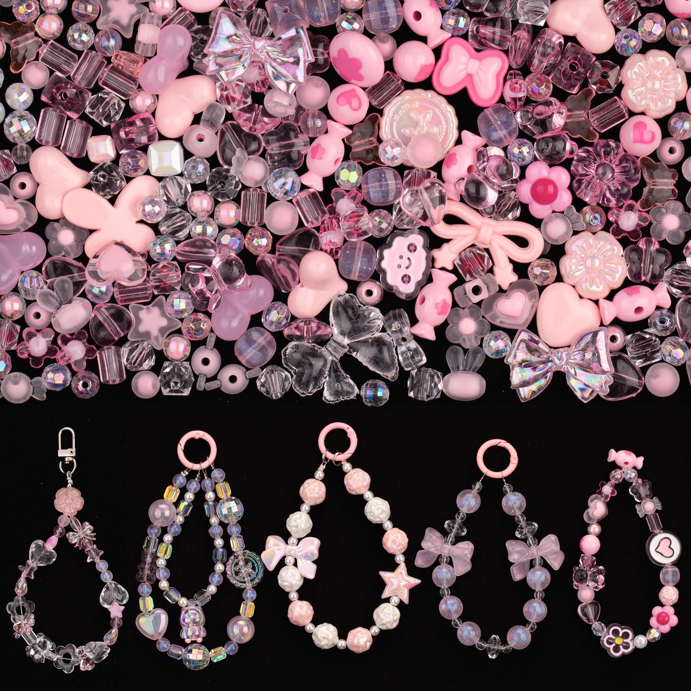 LAIDANLA Acrylic Pink Beads for Bracelets, Aesthetic Cute Pink Beads for Jewelry Making DIY Necklace Keychain Phone Charm Assorted Random Mixed Kawaii