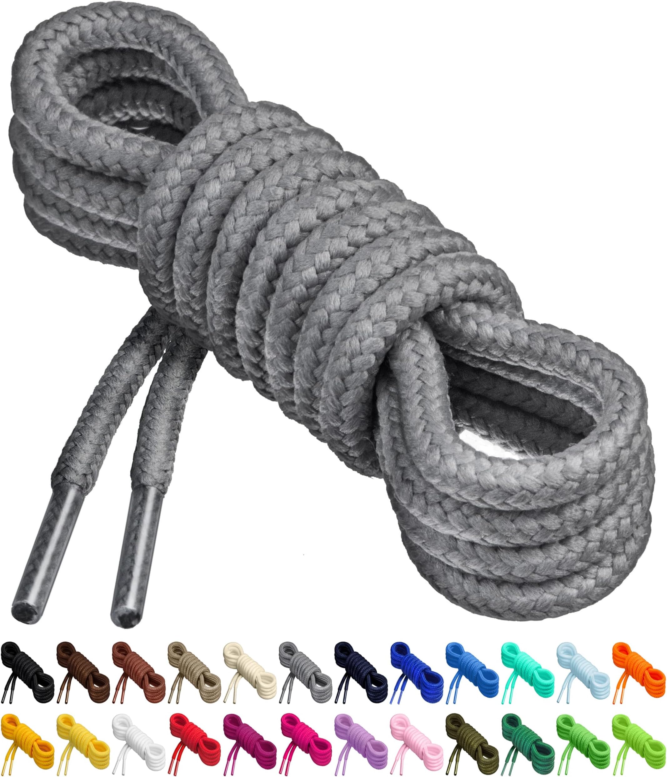 Round Shoelaces for Sneakers, 27 Vibrant Colors, 4 Different Lengths, 1 Pair (2 Laces) - Polyester Blend