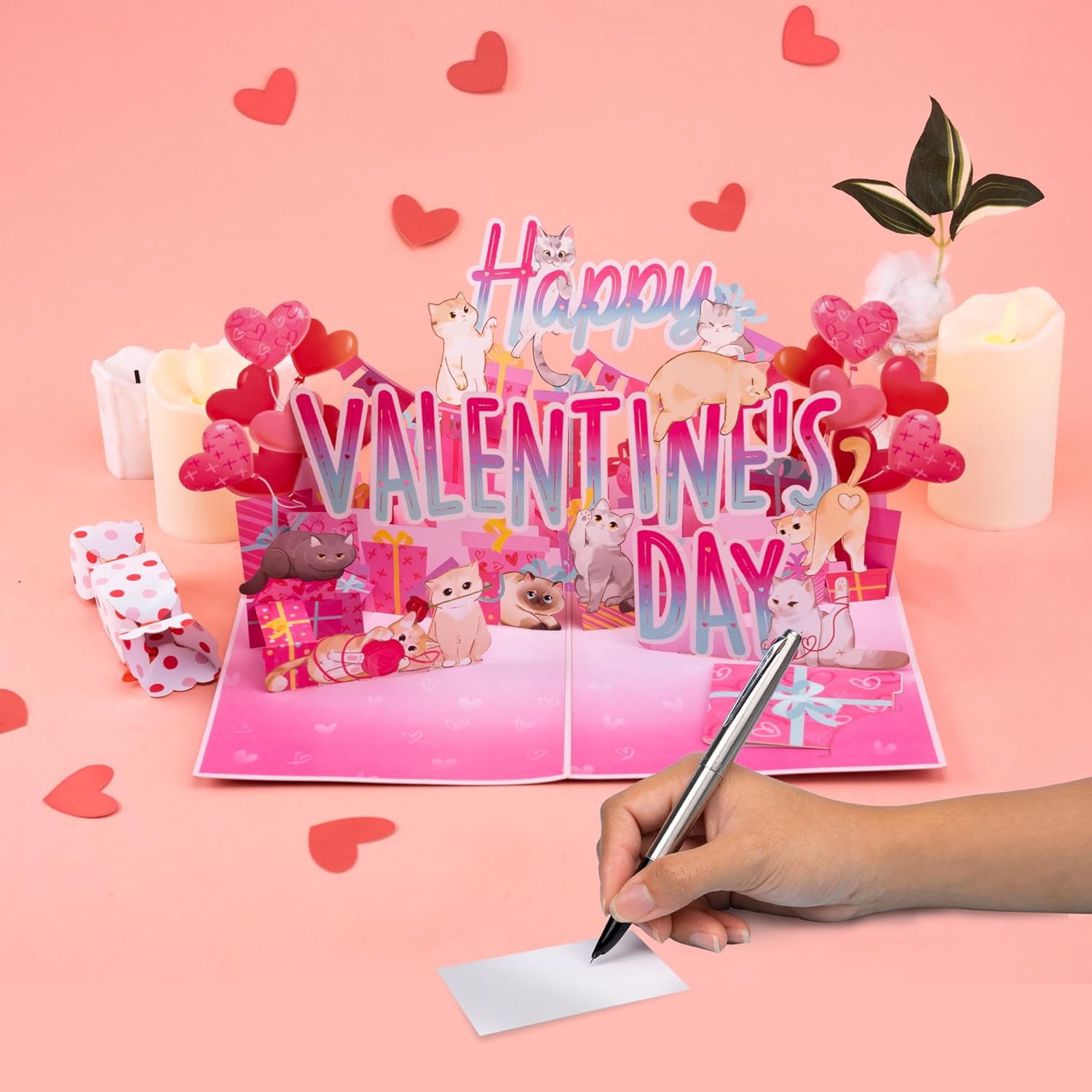 Happy Valentines Day Cats Pop Up Card, Hearts, Presents, Valentine's Day, Love 3D Popup Greeting Cards, Lovely Gifts for Wife, Husband, Lovers, Kids, 5x7 - Includes Envelope And Message Note - Image 5
