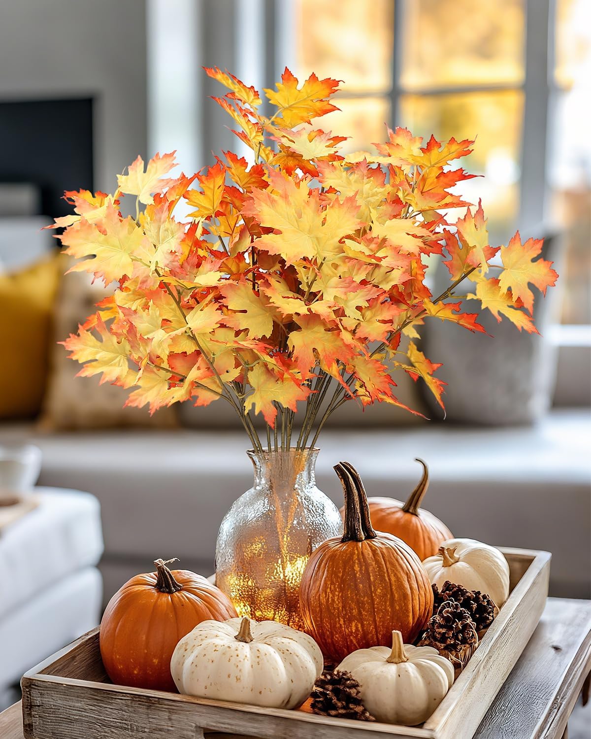 DuHouse 6PCS Artificial Maple Leaves Branches, Fall Faux Maple Leaf Stems for Vase, Autumn Decorations for Home, Thanksgiving, Halloween, Wedding Centerpiece Decor - Image 3