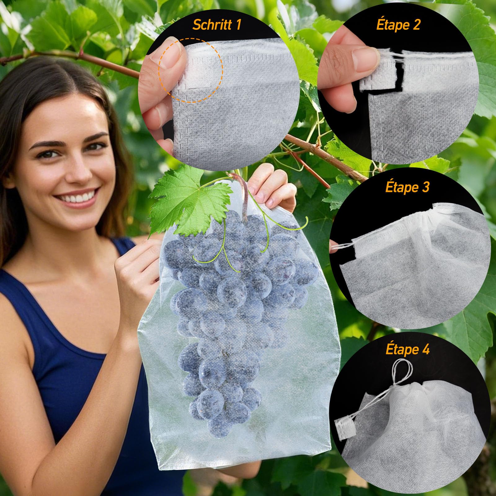 WAXCMXYH Lot De 100 Sacs De Protection Pour Fruits - 20 X 30 Cm - Blanc - Pour Arbres Fruitiers - Avec Cordon De Serrage