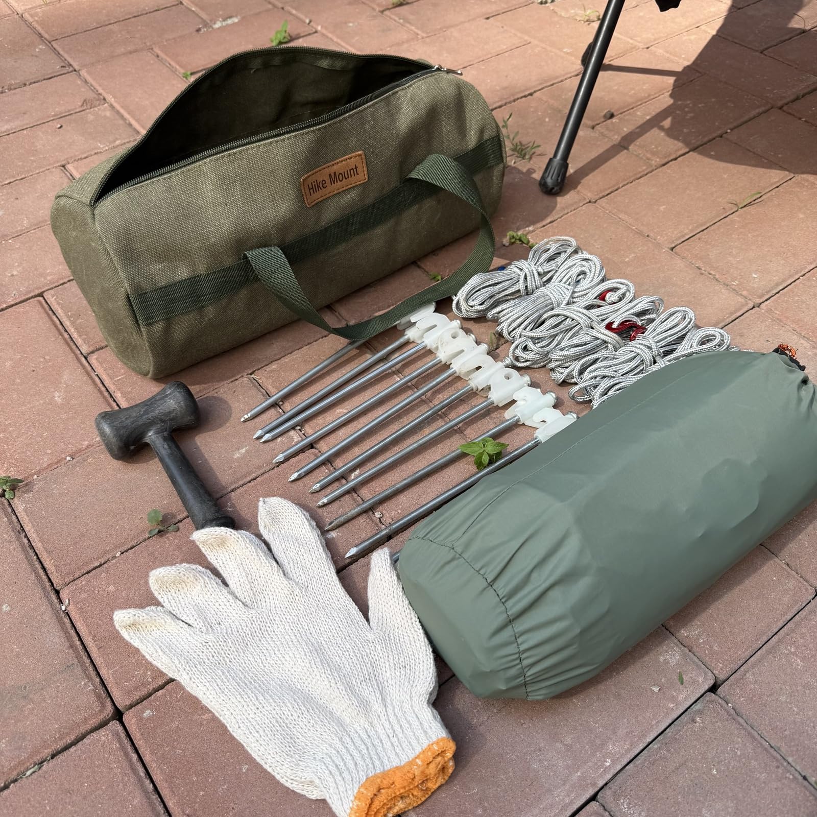 Porta Attrezzi Portatile, Borsa Attrezzi Lavoro Piccola, Borsa Portaoggetti in Tela, Borsa Portautensili Multifunzionale con Cerniera, Custodia per Picchetti e Martelli da Campeggio(Verde)