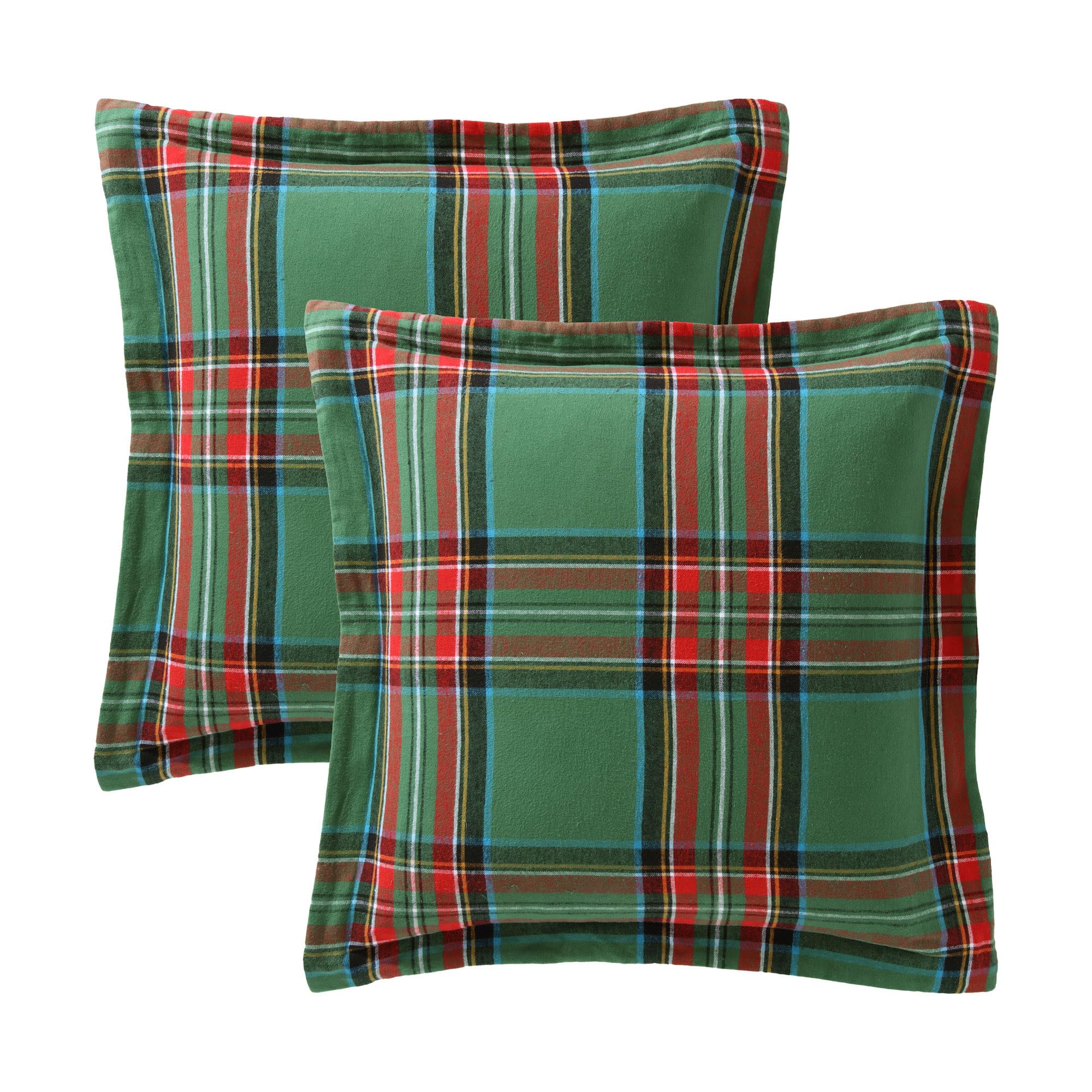 Taies d'oreiller Euro 66x66 cm en coton Spencer Plaid vert et bleu marine Levtex Home lot de 2