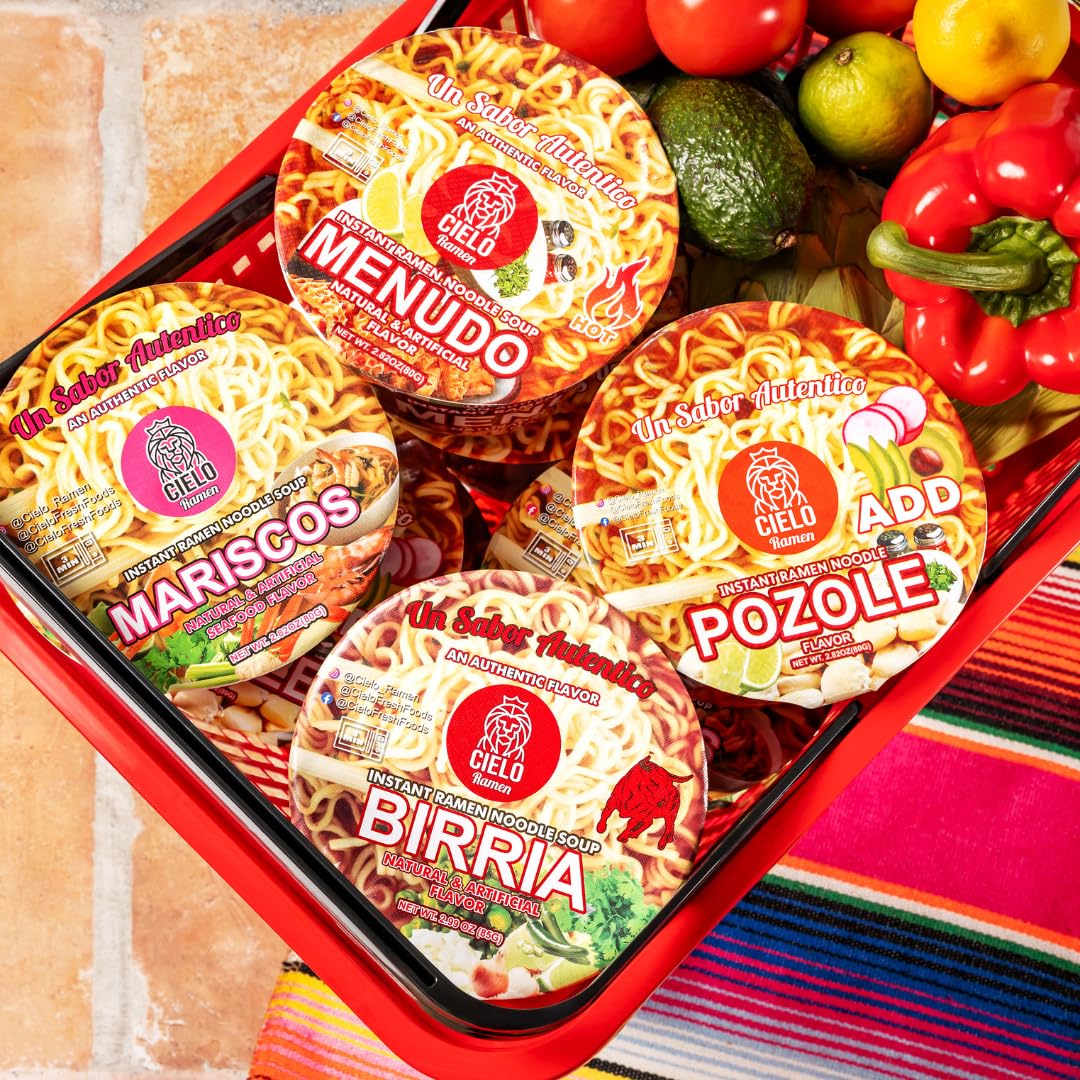 Pozole Instant Ramen Noodle Soup, Authentic Mexican Pozole Sopa, No Trans Fat, 9g Protein, Ready to Eat 3 Minute Meal, 6-Pack of 2.82oz Ramen Bowls