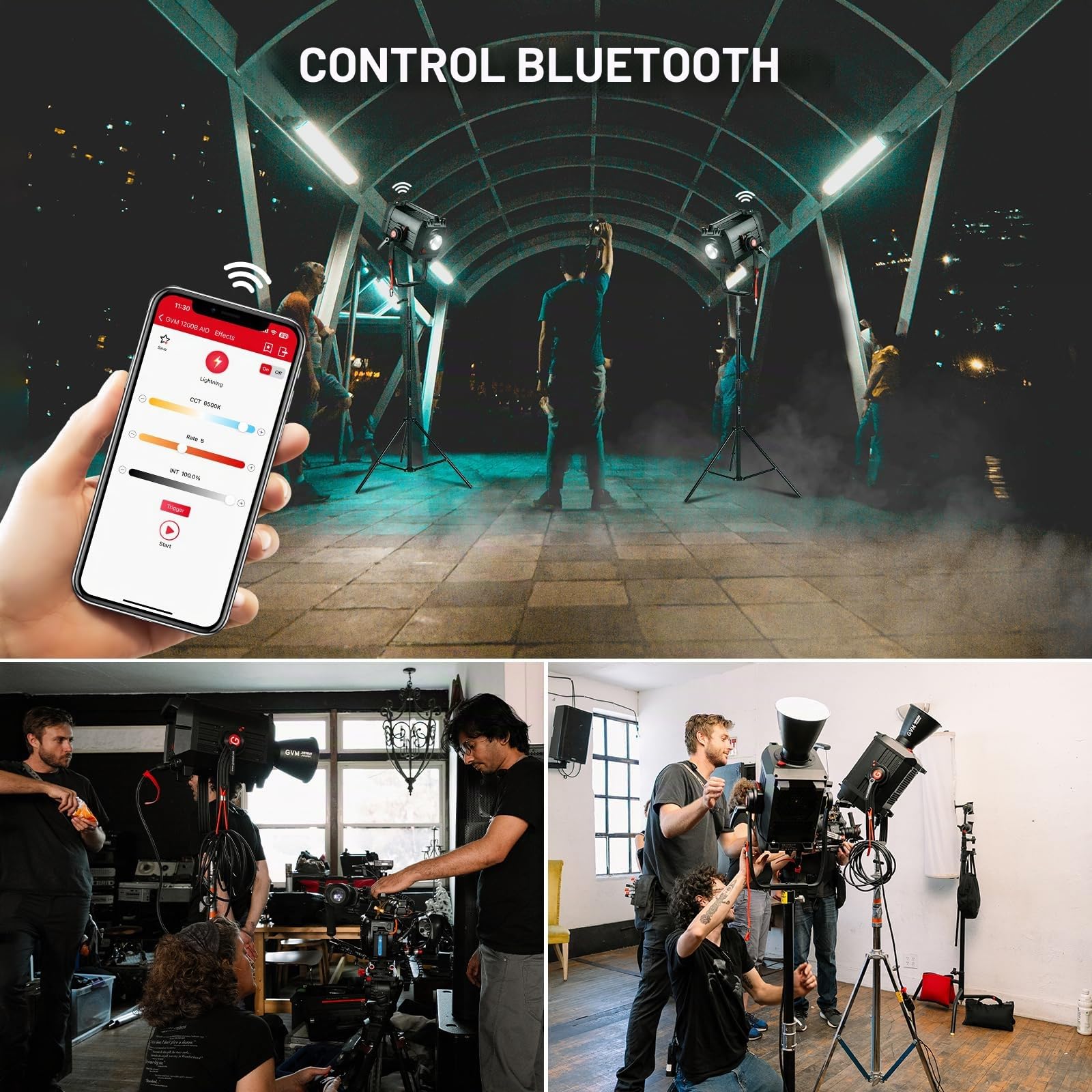 GVM - Luz de video LED de 1200 W, kit de iluminación de película AIO 1200B, kit de iluminación de fotografía de 42800 lux/3 m con control DMX, iluminación de video de salida continua para producciones