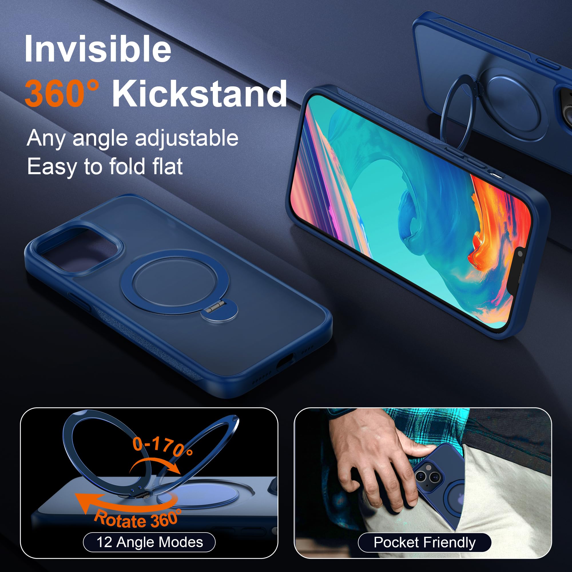 Handyhülle Mit 360° Verstellbarem Ständer Für IPhone 12/12 Pro – Magsafe-kompatibel, Matt-blau, Stoßfest