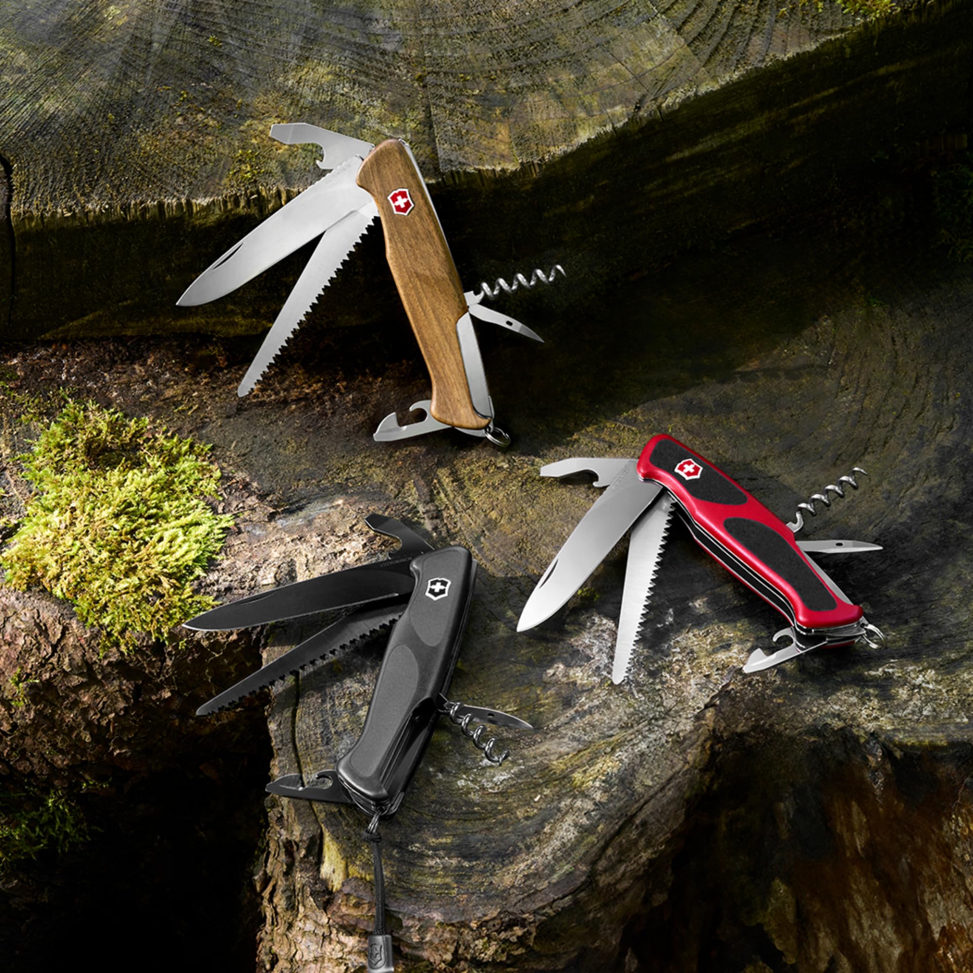 Victorinox Taschenmesser Ranger Grip 55 Onyx Black (12 Funktionen, Festellklinge, Holzsäge), schwarz, 130mm