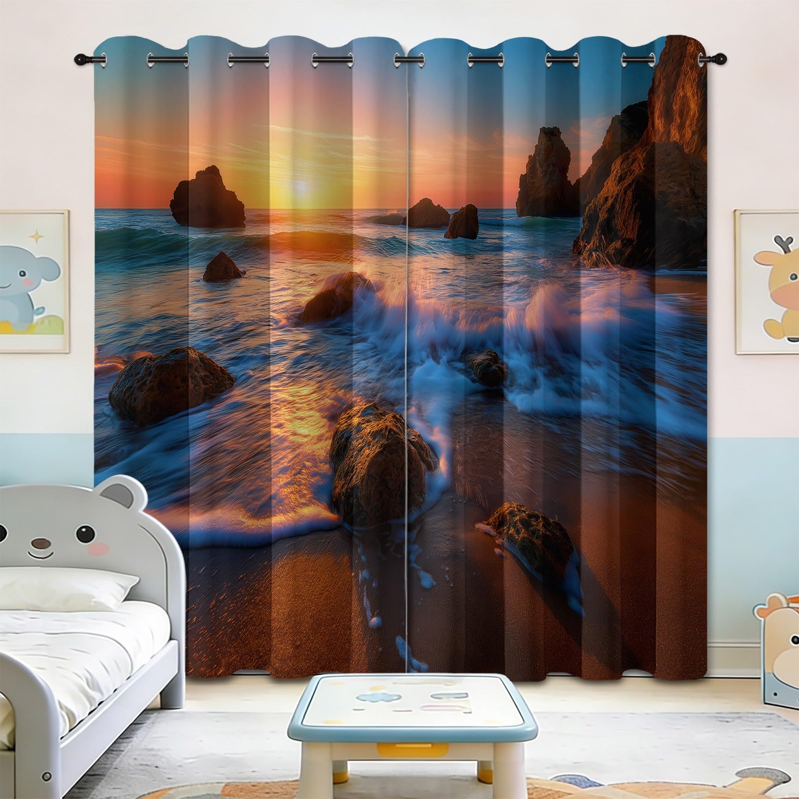 Fotograficzne zasłony morskie do salonu sypialni, 140 cm szer. x 200 cm wys