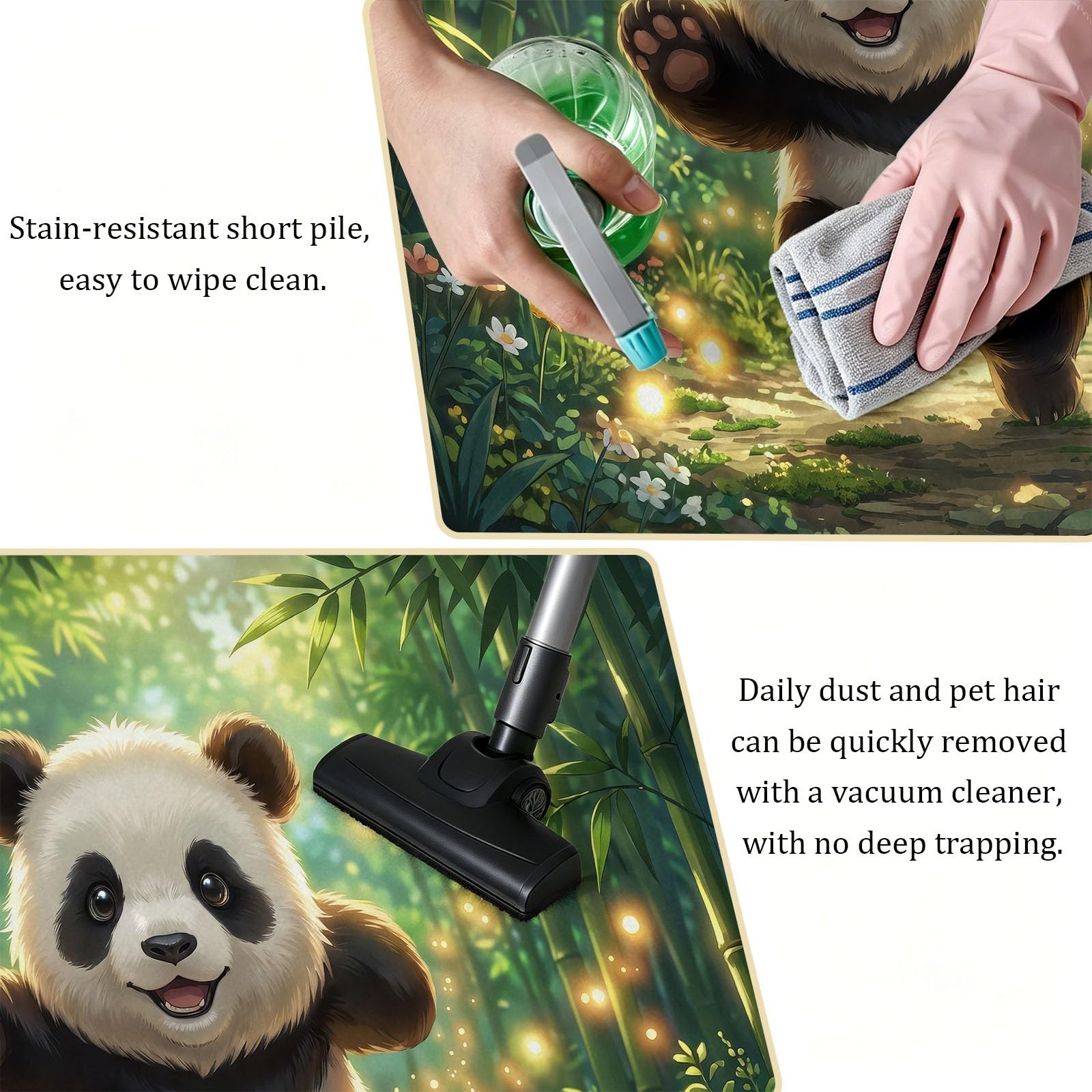 Alfombra antideslizante de bambú con diseño de oso panda y animales de dibujos animados, 160 x 230 cm, alfombra antideslizante para dormitorio, sala de estar, alfombra de suelo de pelo corto que no se