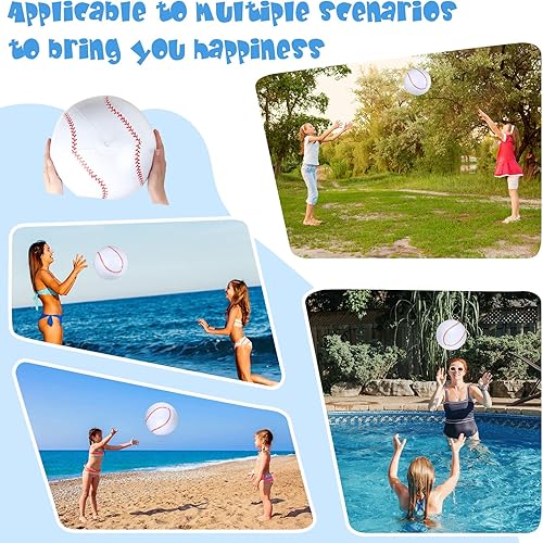 Miniatura 5 de Zhanmai Paquete de 6 pelotas inflables de béisbol de 16 pulgadas, pelota de playa grande deportiva con bomba para adultos y adolescentes, regalo de
