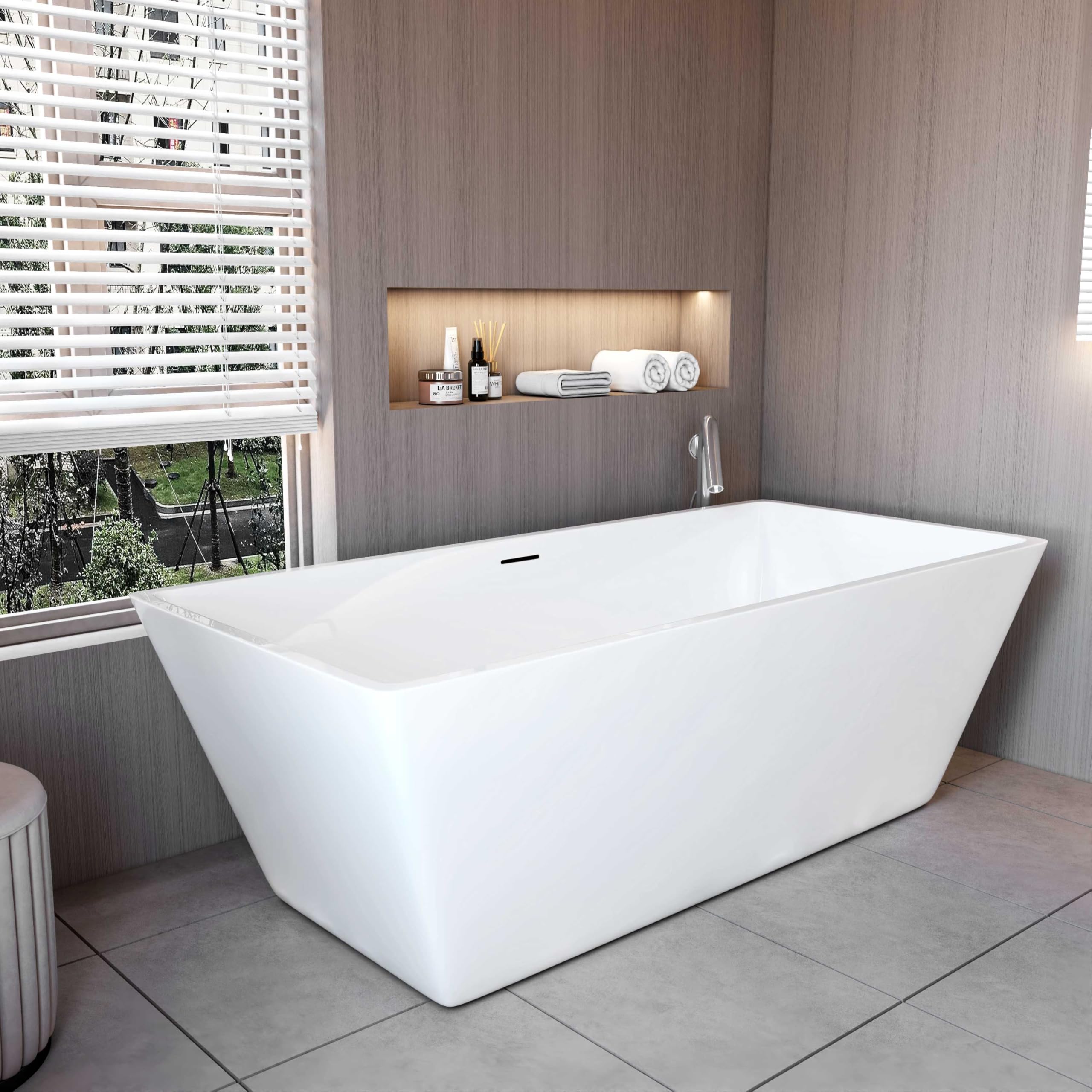 AICA Baignoire îlot rectangulaire - 170 x 80 x 58cm - 360 L - En acrylique - Blanc - Avec bonde et trop plein - Moderne