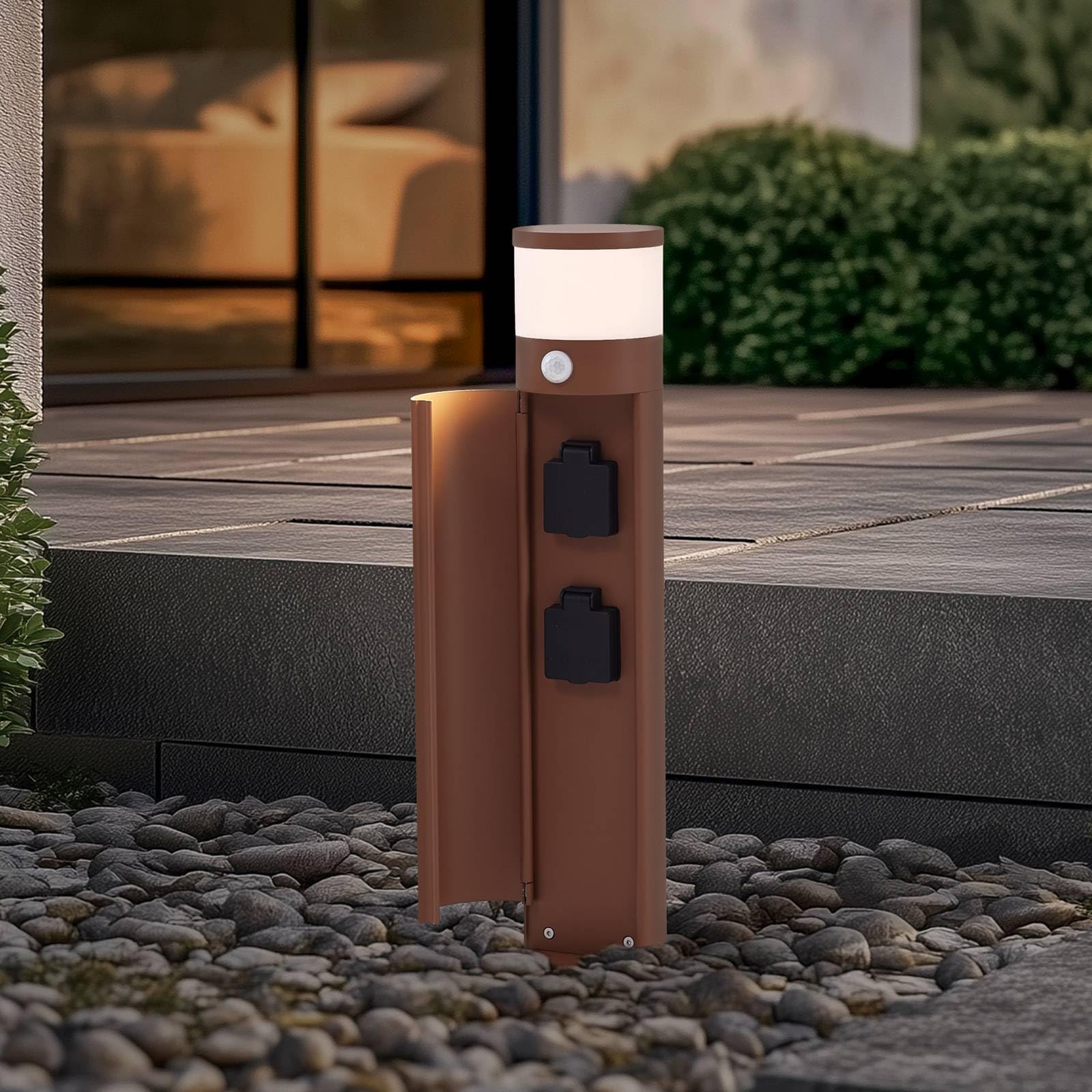 Lucande lampada da esterni dimmerabile con sensore di movimento (Moderno) colore Marrone, in Alluminio Lampioncino paletto luminoso viale lampioncino