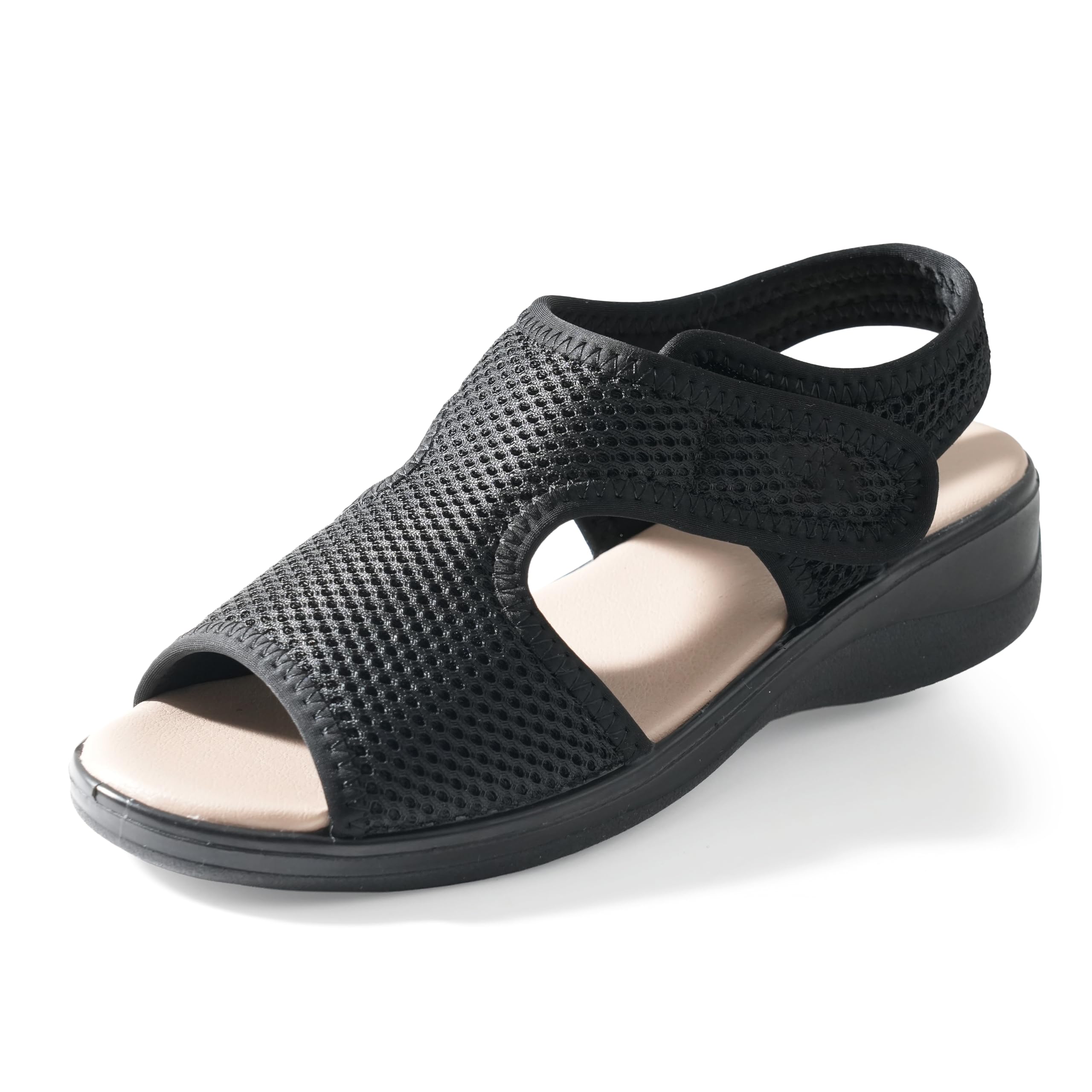 Sandali Donna Comfort Ortopedici con Strappo Regolabile Ideale per Anziani Tomaia Mesh Traspirante Zeppa 4,5 cm Suola Ammortizzata Antiscivolo Ideali Piedi Sensibili Estate