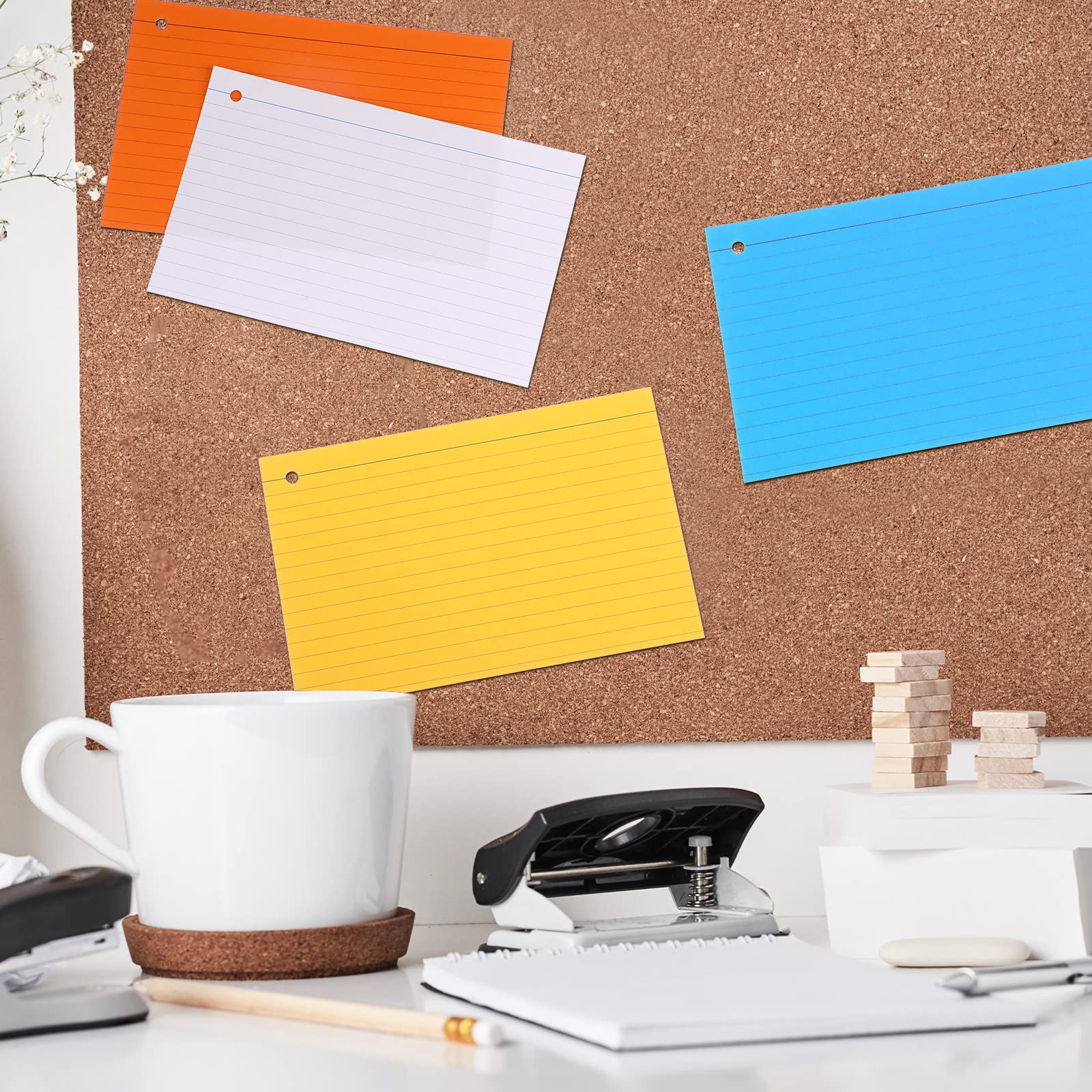 Leelosp 300 tarjetas de índice rayadas de colores con 6 anillos, tarjetas flash de estudio de color neón, tarjetas flash de estudio de un solo agujero, tarjetas de estudio de un lado para suministros