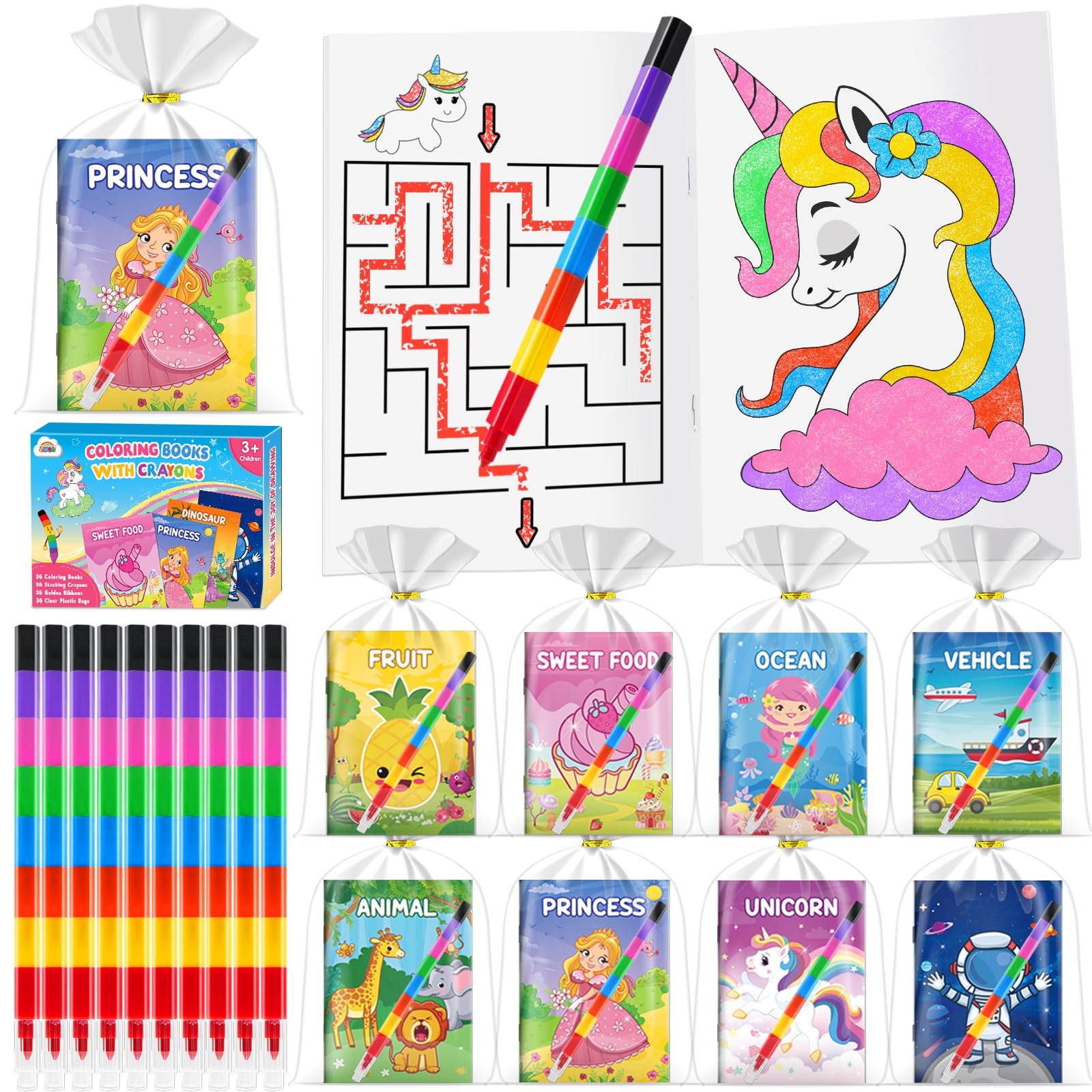 ZMLM Party Bag Fillers for Kids - 36 Pack Mini Colouring Books & Crayons, Party Favours Kids, End of Term Class Gifts, Birthday Girls & Boys Party Bag Fillers — image 1