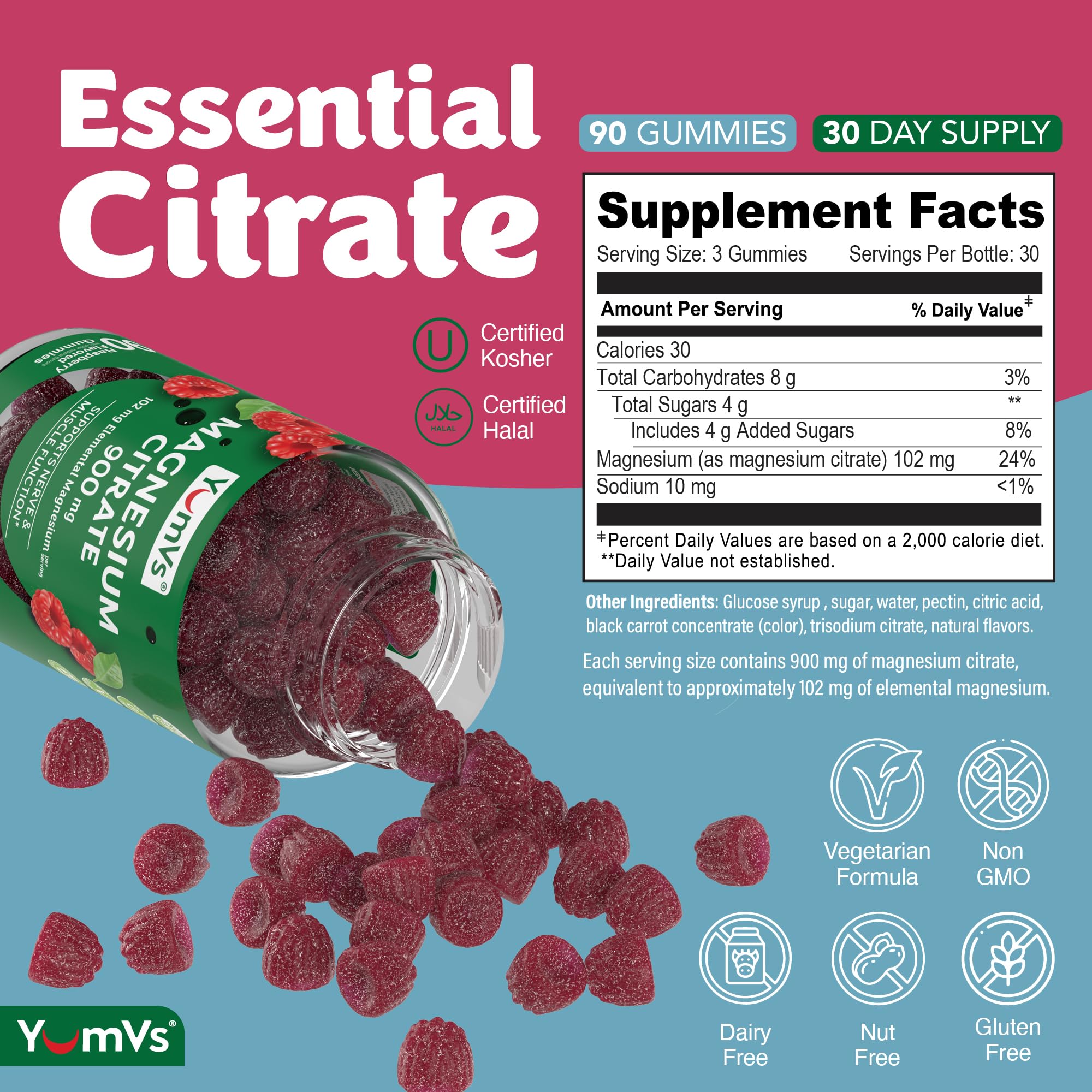 YUM-V'S Magnesium Citrate Gummies 900 mg, Raspberry (90 Count) — Amazon image 3