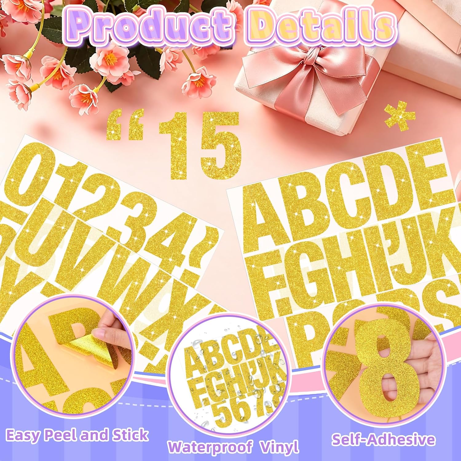 156Pcs Large Letter Stickers 4Inch 12Sheets Bulletin Board Letters,Gold