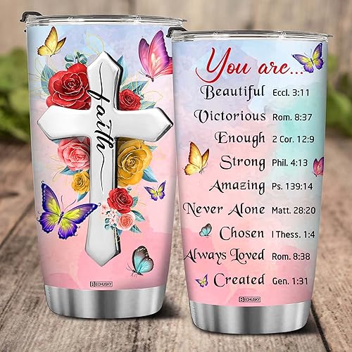 Vista 15 de BECHUSKY Vaso cristiano con versículo bíblico, regalos florales para mujeres, inspirador de fe, niña religiosa, mamá en cumpleaños, Pascua, Navidad
