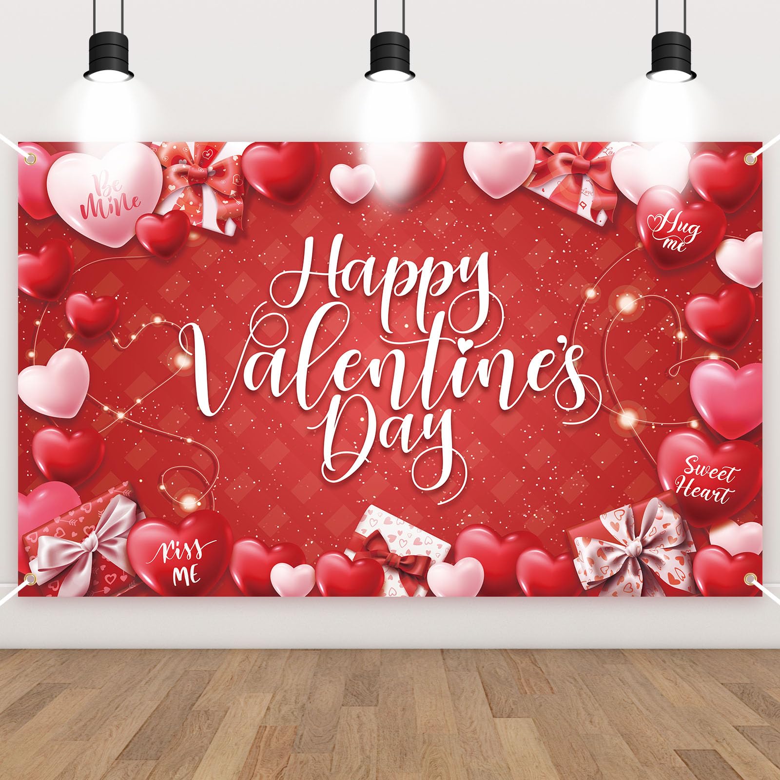 Valentines Day Decorations Backdrop Banner Large Size Red and Pink Heart Valentine's Day Background Banner Indoor Outdoor Holiday Wedding Background Home Wall Garage Door Party Supplies