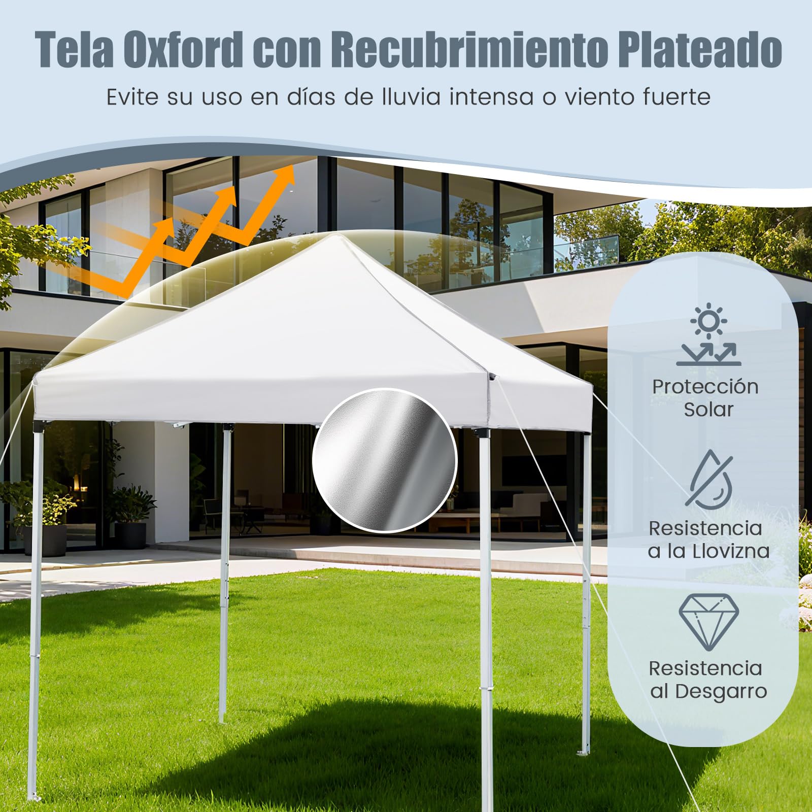 COSTWAY Carpa Plegable 2x2m, Pop up, Cenador de Jardín con 4 Paredes Laterales, Bolsa de Transporte, Pabellón Gazebo Exterior Patio Jardín Boda Fiesas Terraza Playa (Blanco)