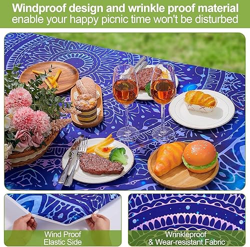 Miniatura 137 de Play Tailor - Mantel para mesa de pícnic con cubiertas para bancas, impermeable y a prueba de viento con bolsa de cordón, ajustable a mesas y bancas