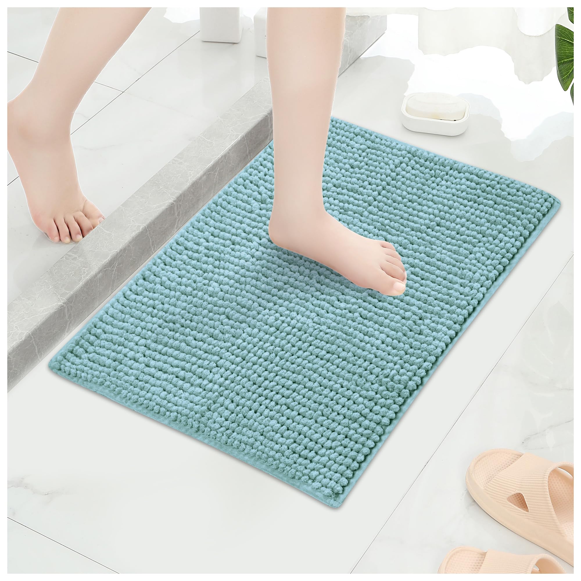 Qirc Alfombra de baño, Antideslizante, Absorbente, para baño, Grande, Suave, Lujosa, Gruesa, Lavable, para Cocina, Entrada, Dormitorio, Interior y Exterior (Azul, 60 x 90 cm)