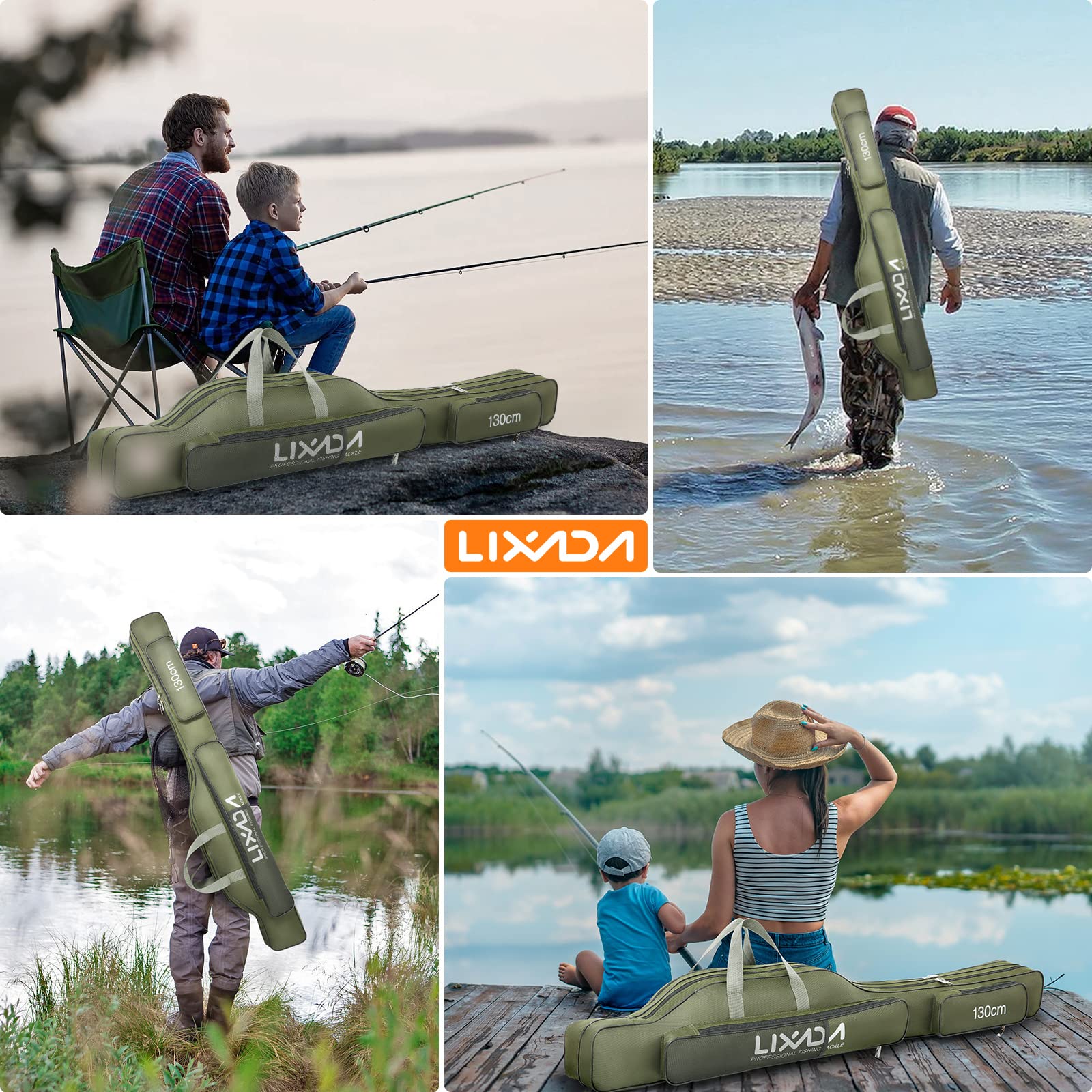 lixada Angel Carrier - Custodia per attrezzi da pesca, 100 cm/130 cm/150 cm, Verde (Army Green), 130cm, Portatile