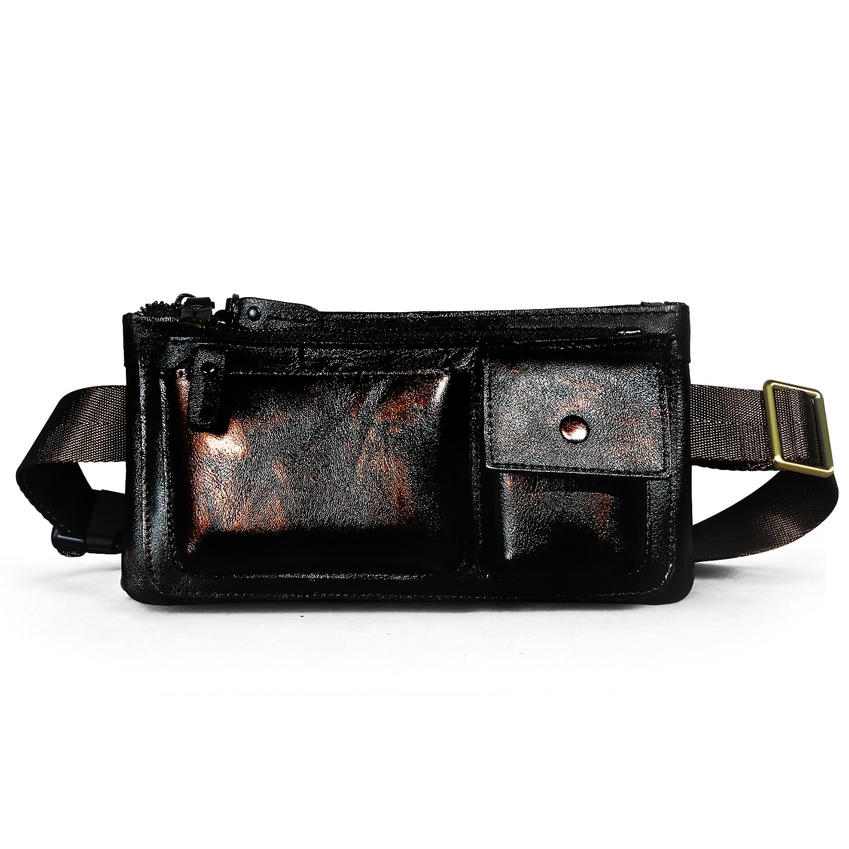 Handadsume Canvas + Genuine Leather Hiking Riding Travel Fanny Waist Pack Small Phone Belt Pouch for Men Women FB811-29 (100% Leather-811-29 Coffee)