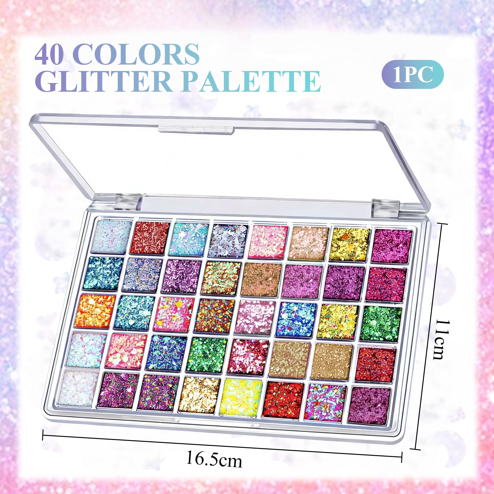 40 Colori Palette Ombretti Glitter, Palette Make Up per Corpo e Viso, Gel Glitter per Ombretti, Make Up Adulti Bambini, Set Trucco Carnevale Feste e Halloween