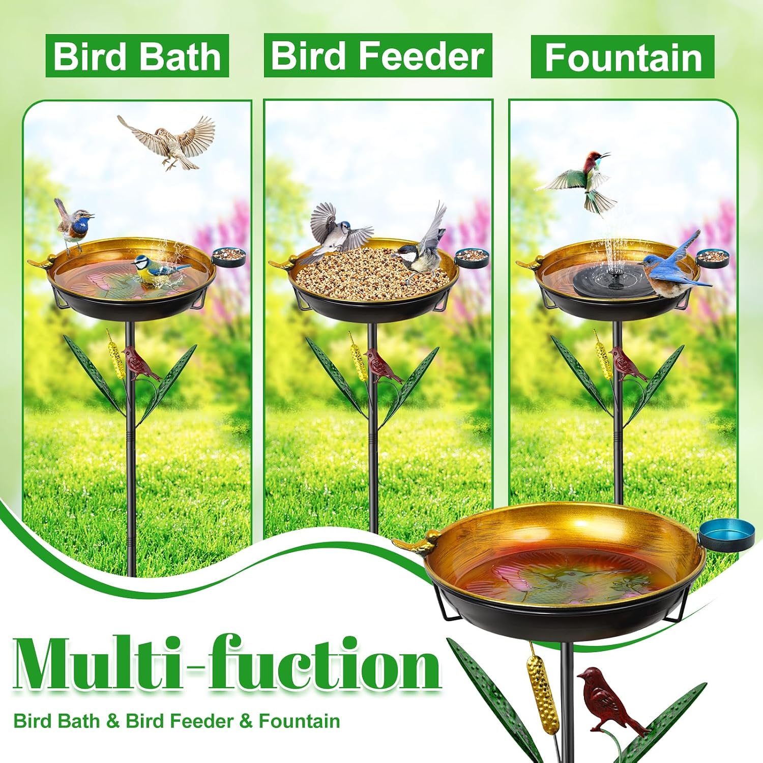 Bird Baths for Outdoors, Garden Birdbaths for Patio Yard Lawn Yellow Red