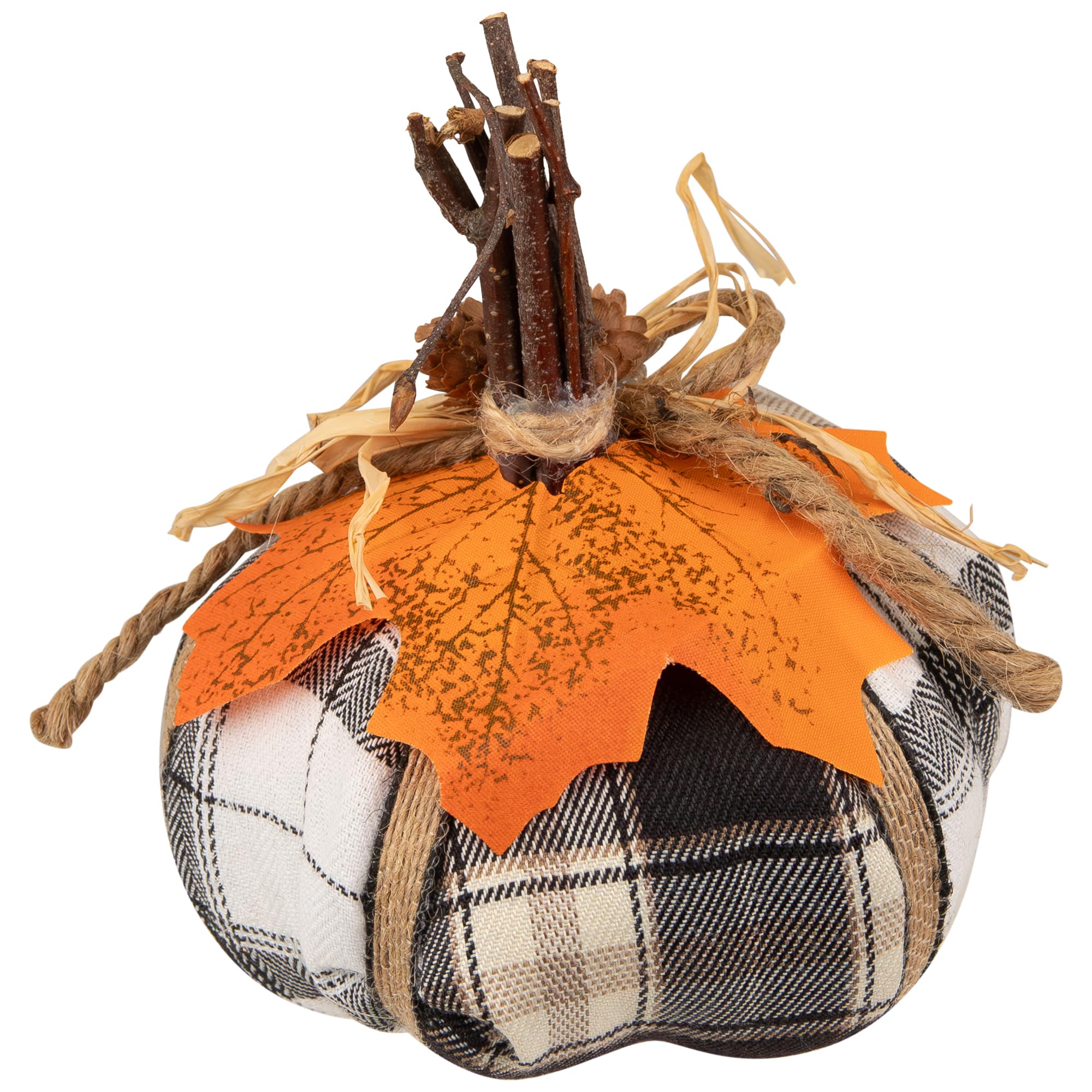Plaid Pumpkin with Leaf Fall Harvest Pumpkin Decoration - 5