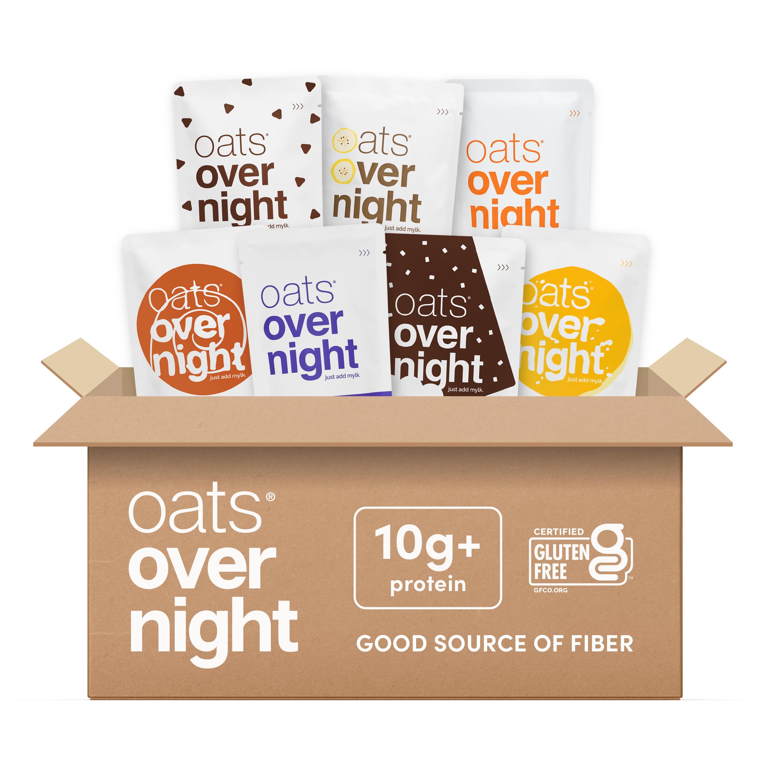 Oats Overnight - Vegan Variety Pack High Protein, High Fiber Breakfast Shake - Gluten Free, Non GMO Oatmeal Banana Bread, Blueberry Cobbler & More (8 Pack)