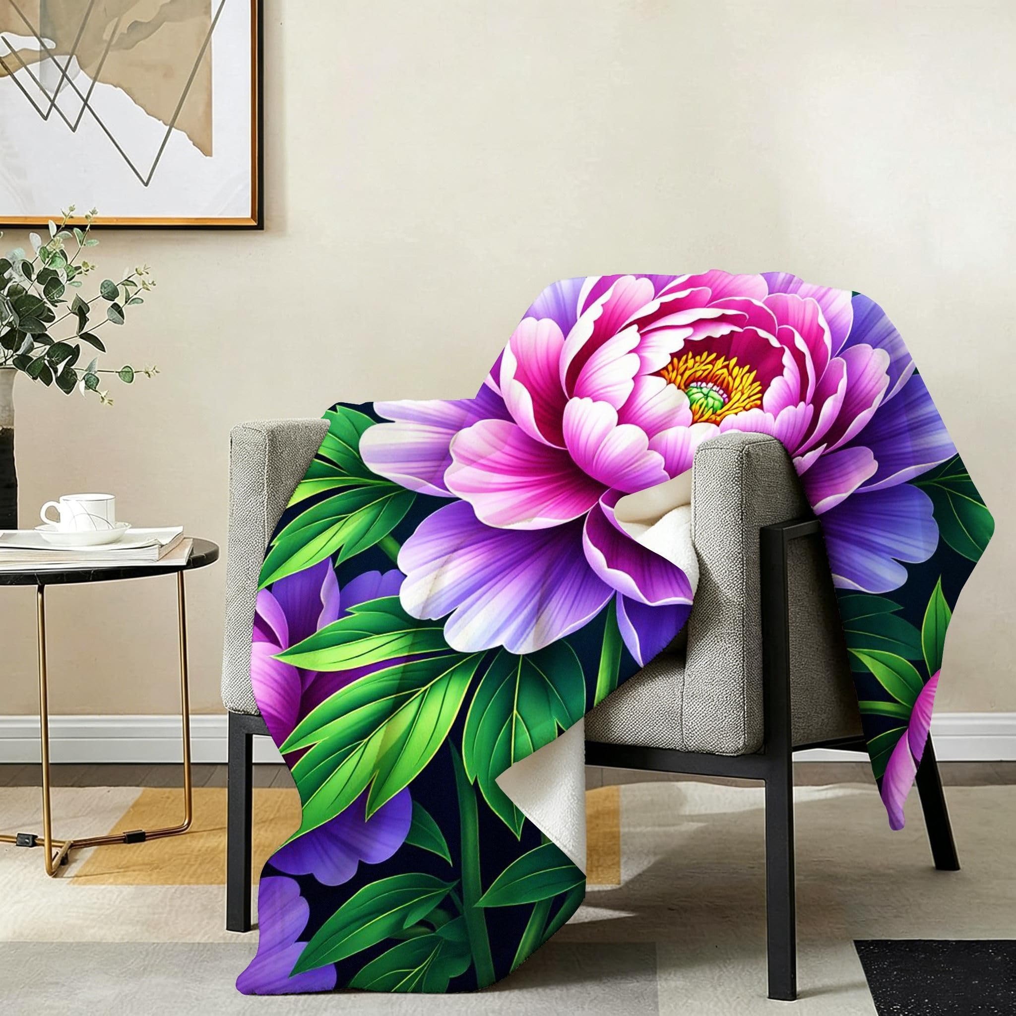 Wärme Dick Fleecedecke 220X240 cm Violette Pfingstrose, ZQ702