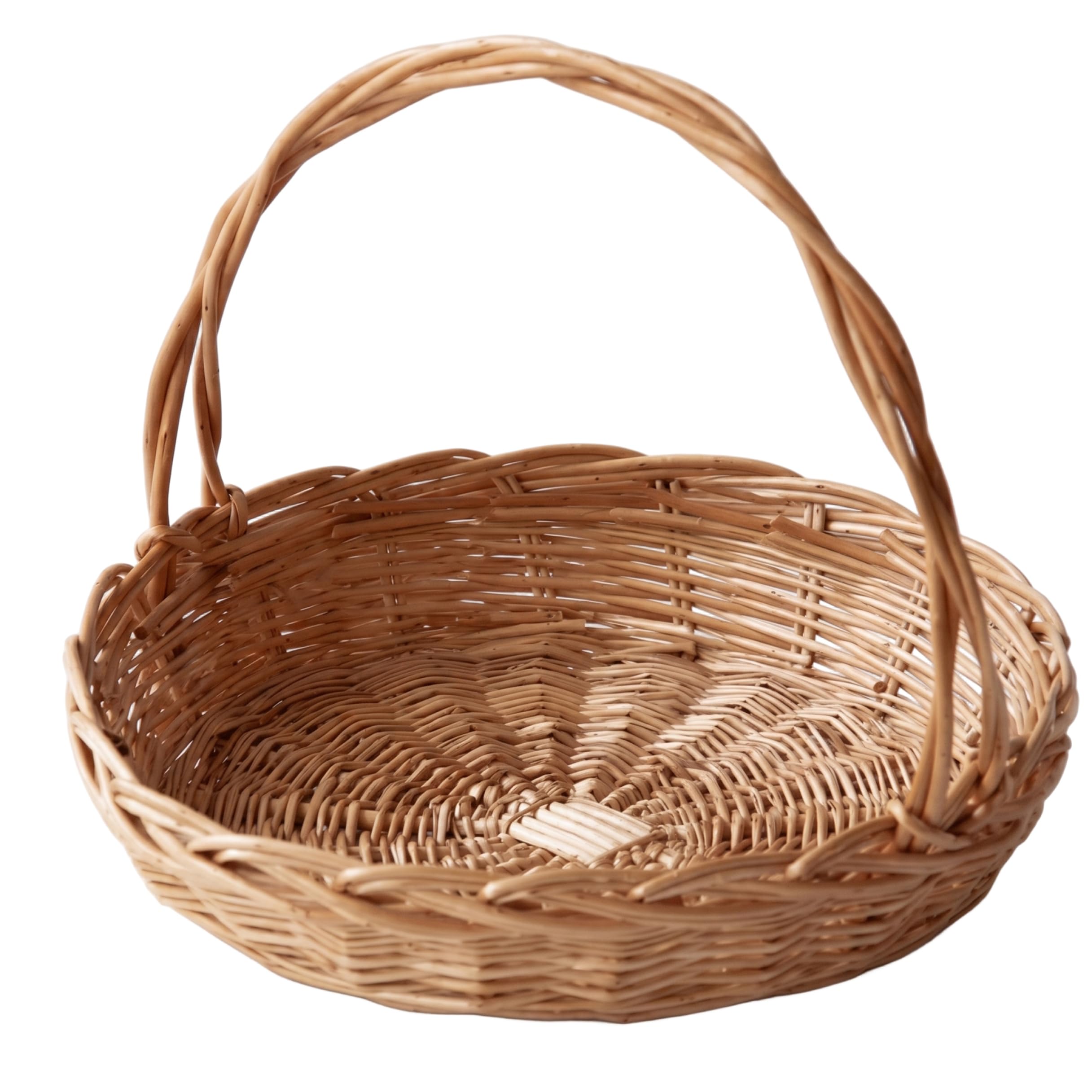 Wilafury Brown Garden Harvest Basket, Small Wicker Basket With Handle, Handwoven Willow Rattan Baskets Rustic Picnic Storage Decorative Baskets For Flowers & Vegetables, L