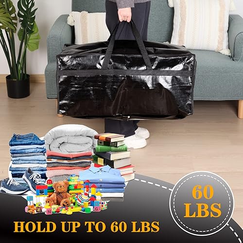 Miniatura 6 de Fixwal Paquete de 4 bolsas de mudanza, suministros de mudanza, bolsas de almacenamiento grandes de gran tamaño con correas de mochila, asas fuertes,